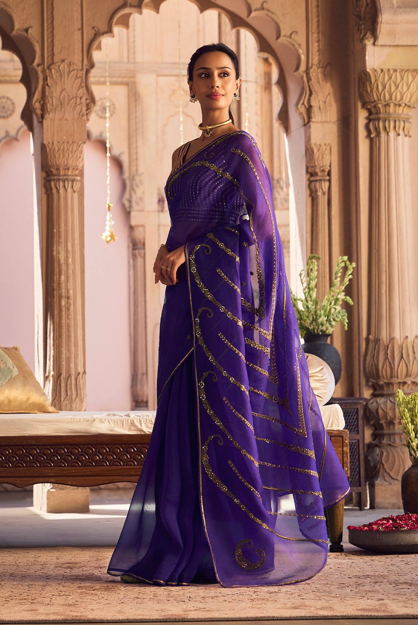 Sitara- Royal Purple Zardozi Organza Silk Saree