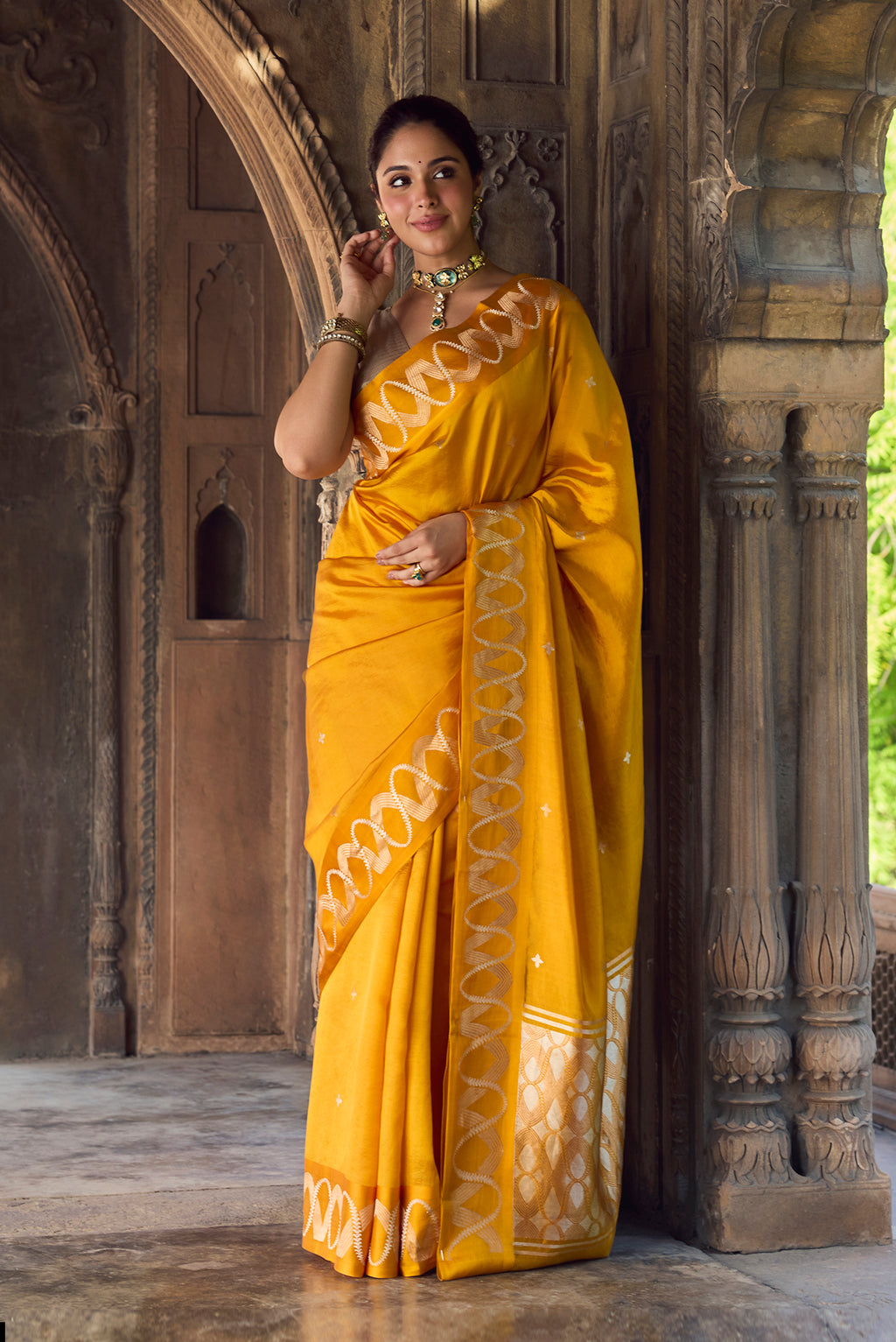 Miraaya-Mustard Gold Banarasi Katan Silk Saree
