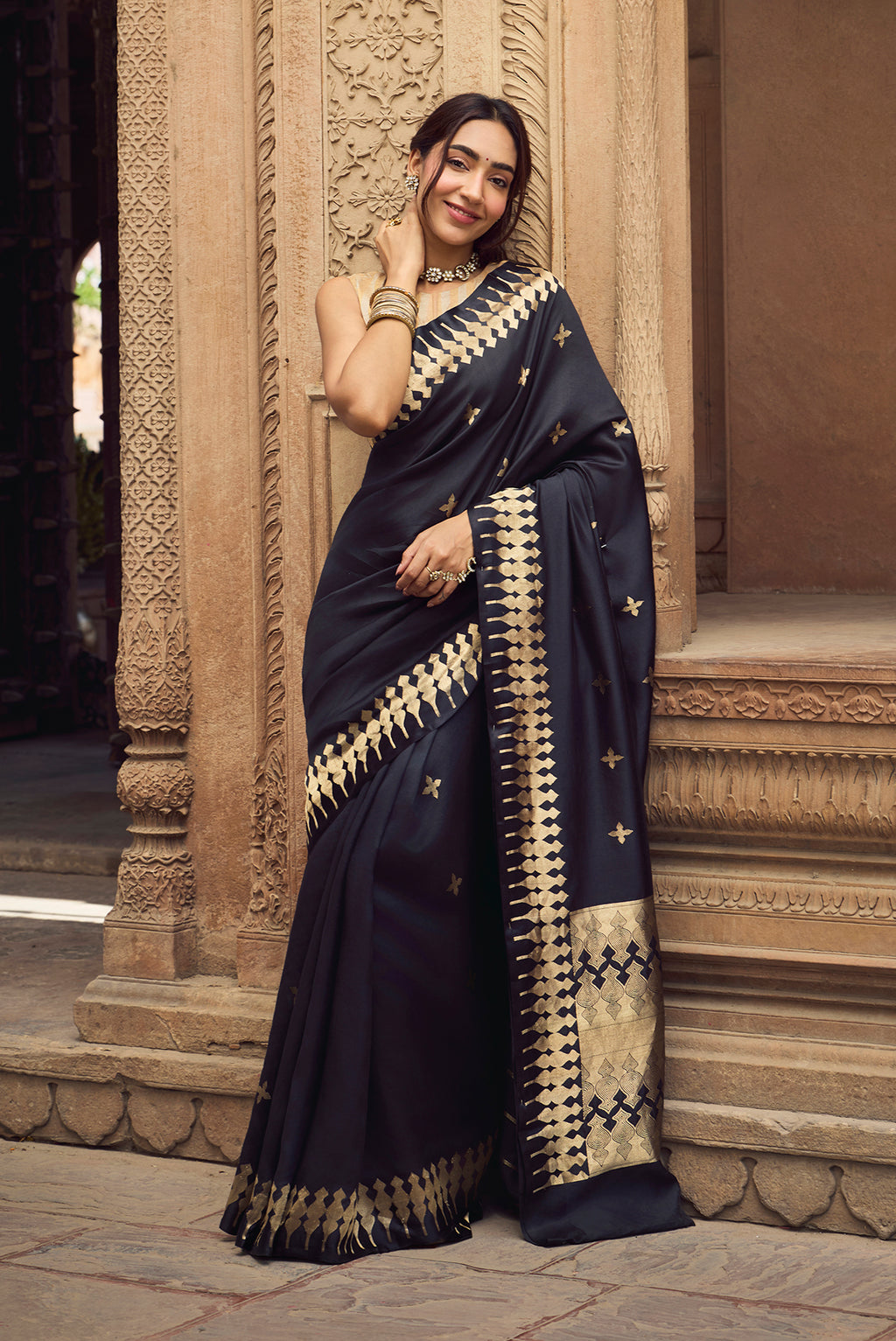Mahima - Classic Black Banarasi Silk Saree