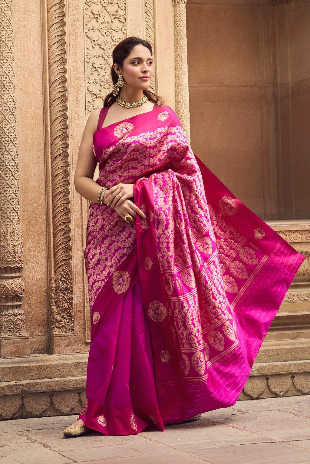 Anaar- Fuchsia Pink Banarasi Katan Silk Saree