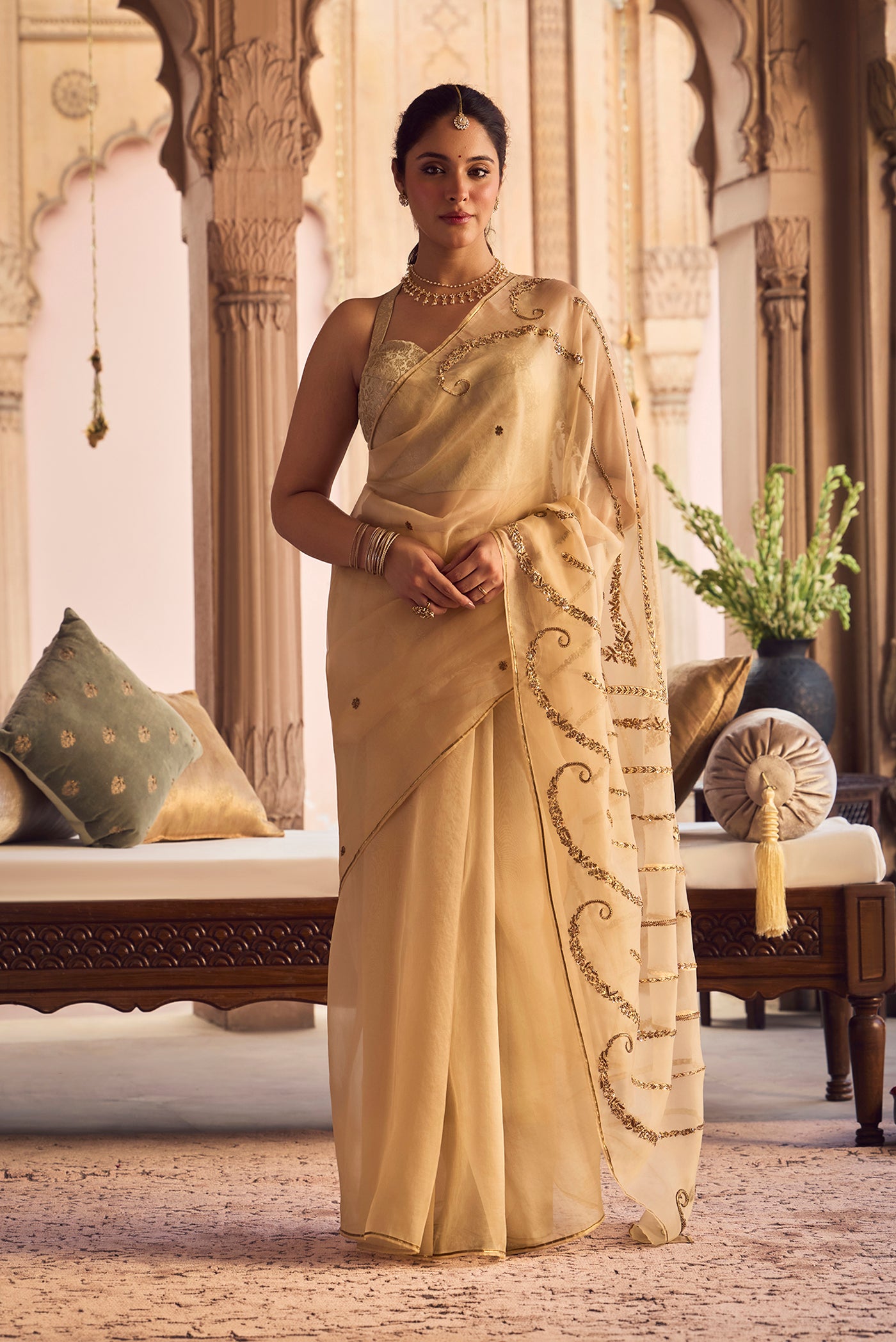 Sitara- Ivory Cream Zardozi Organza Silk Saree