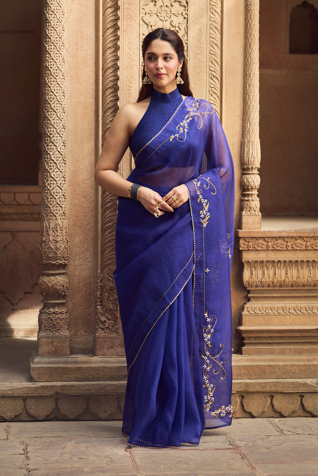 Mahira-Sapphire Blue Zardozi Organza Silk Saree