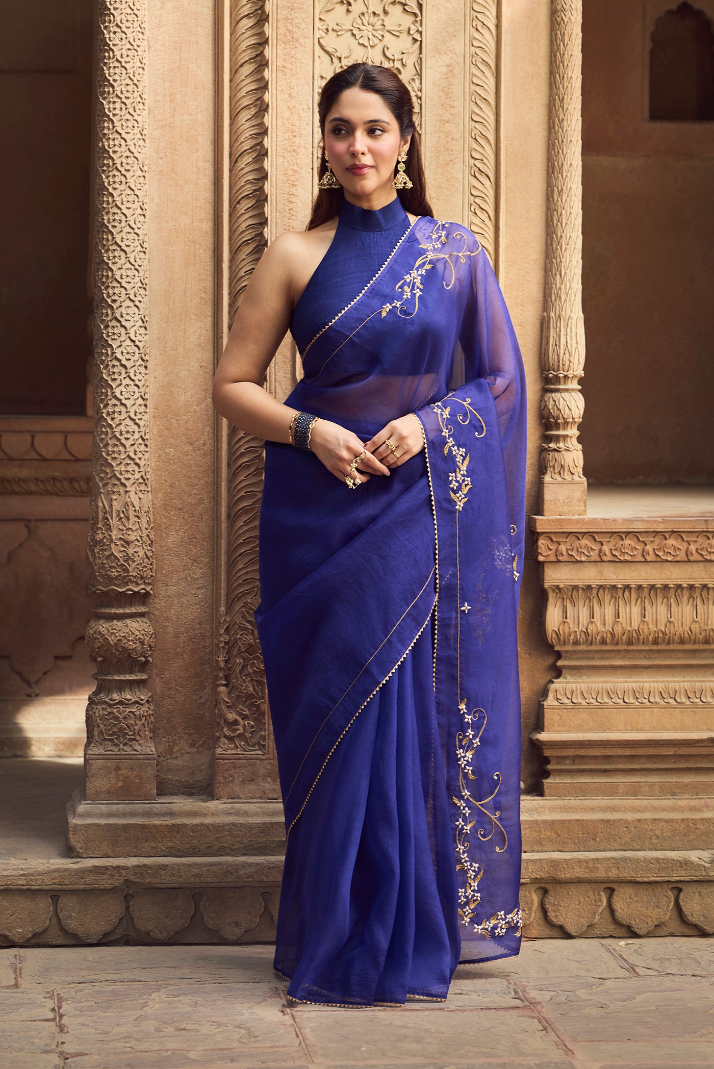 Mahira-Sapphire Blue Zardozi Organza Silk Saree