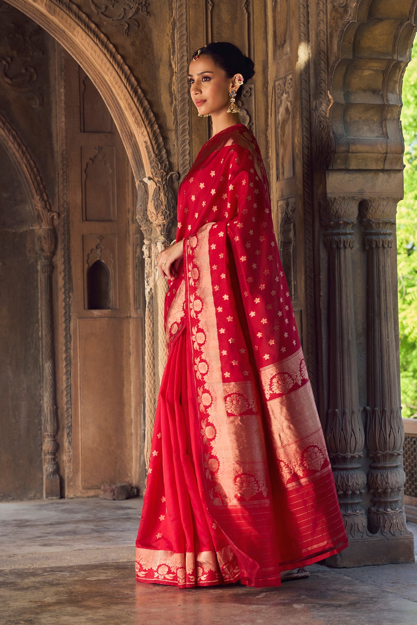 Gulal-Maroon Banarasi Katan Silk Saree