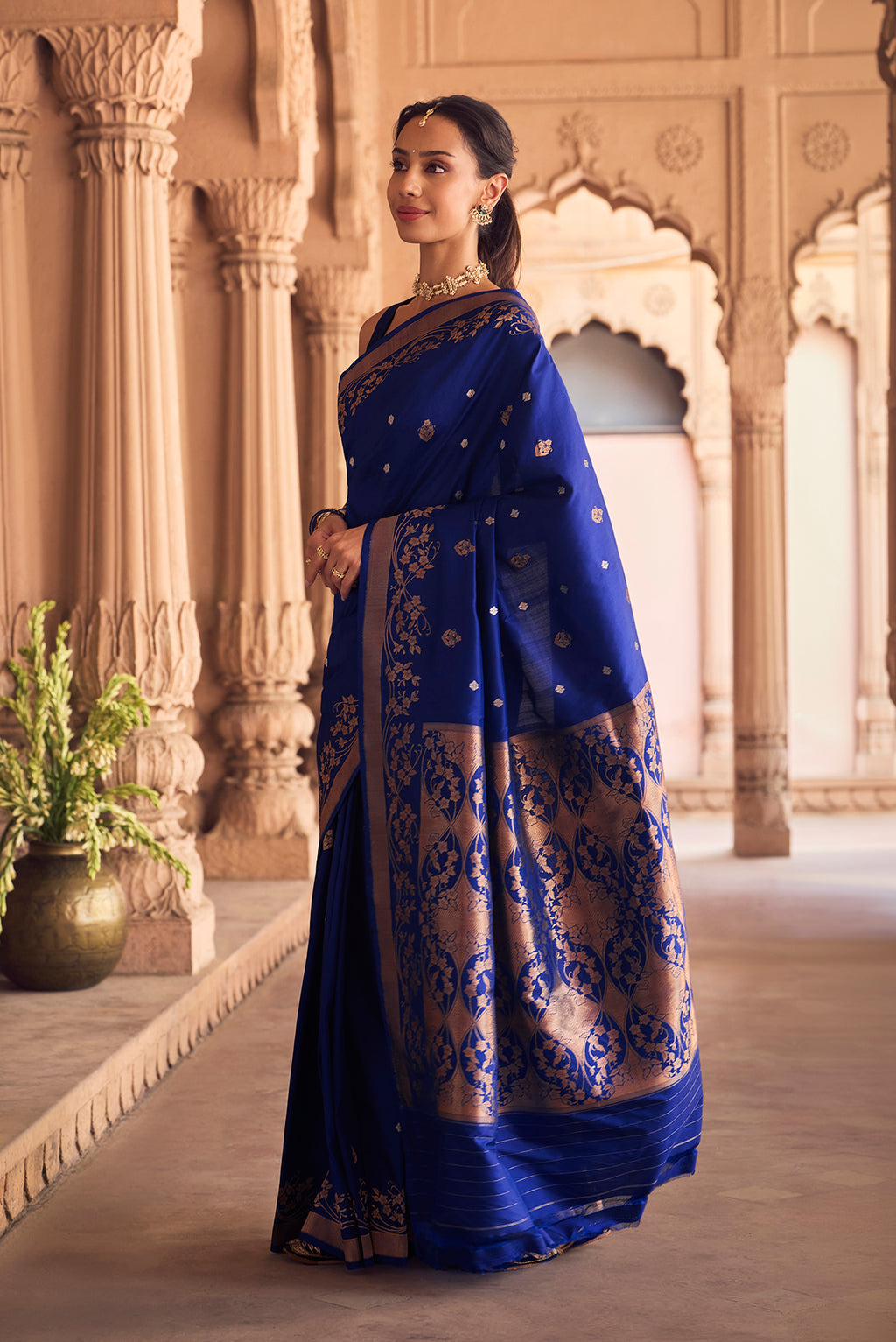 Gul- Royal Blue Banarasi Katan Silk Saree