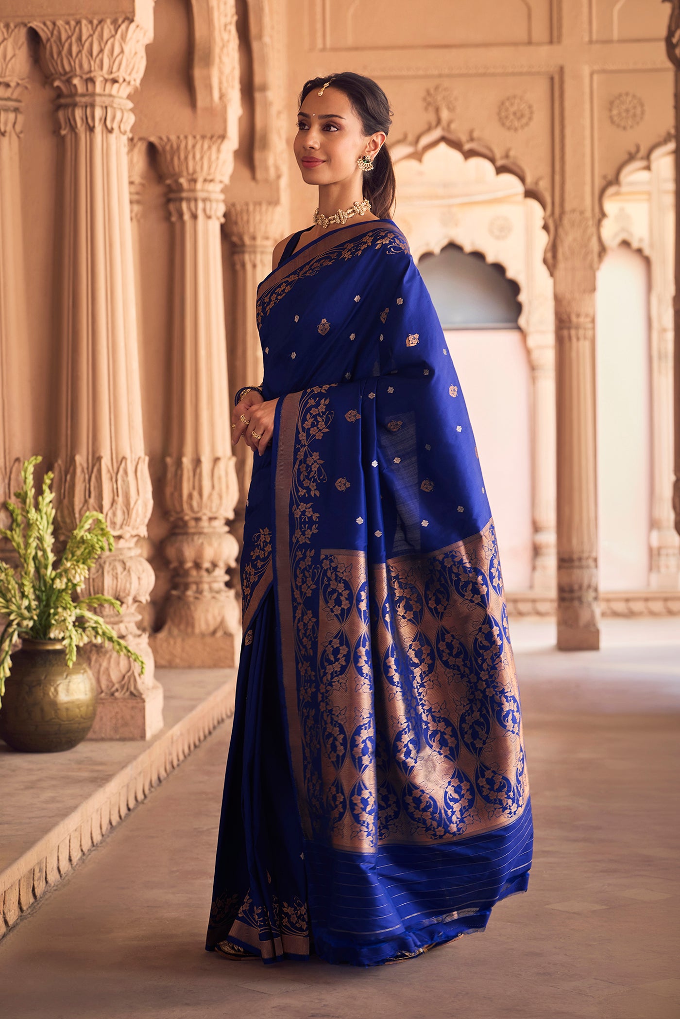 Gul- Royal Blue Banarasi Katan Silk Saree