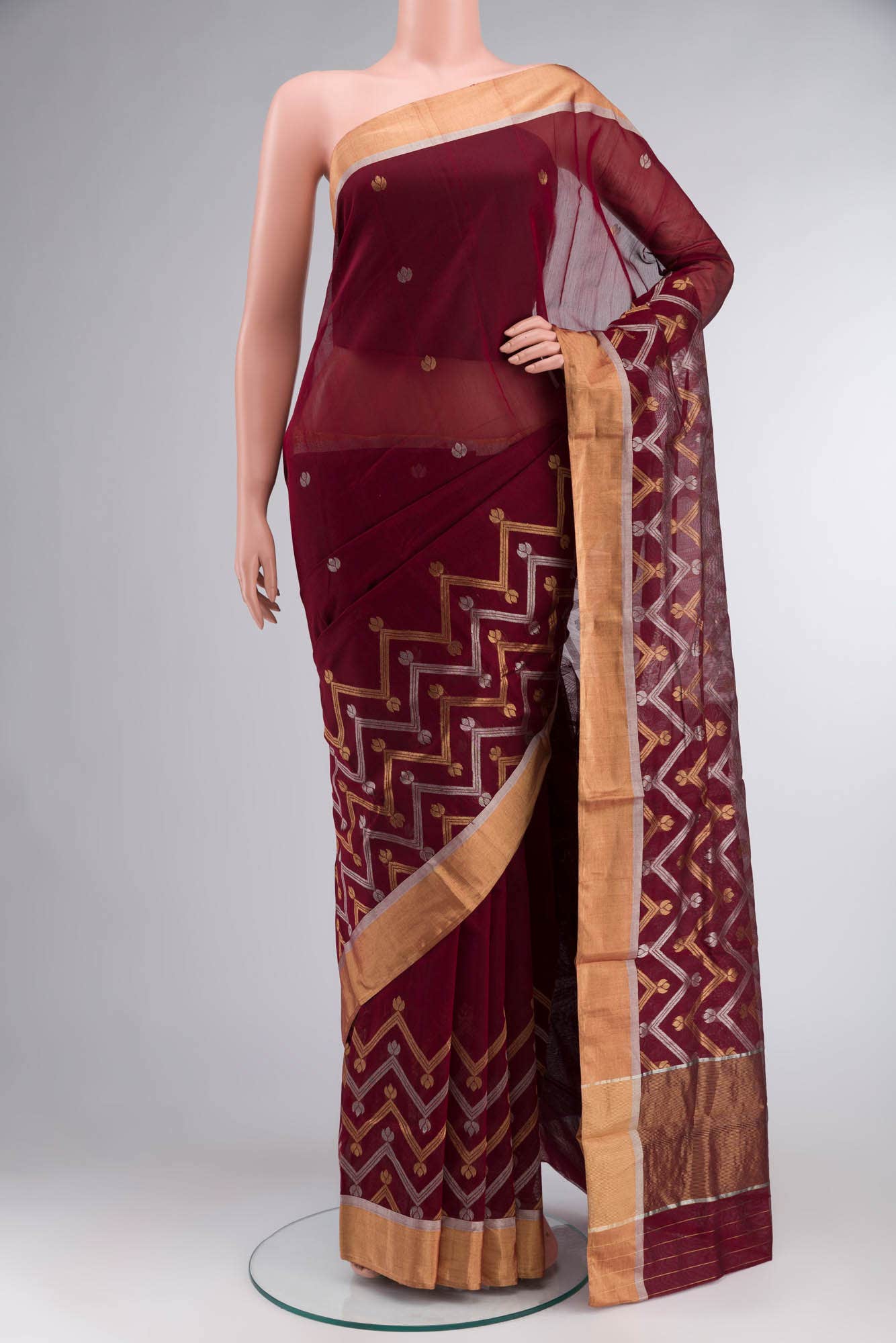 Maroon Chanderi Silk Cotton Saree