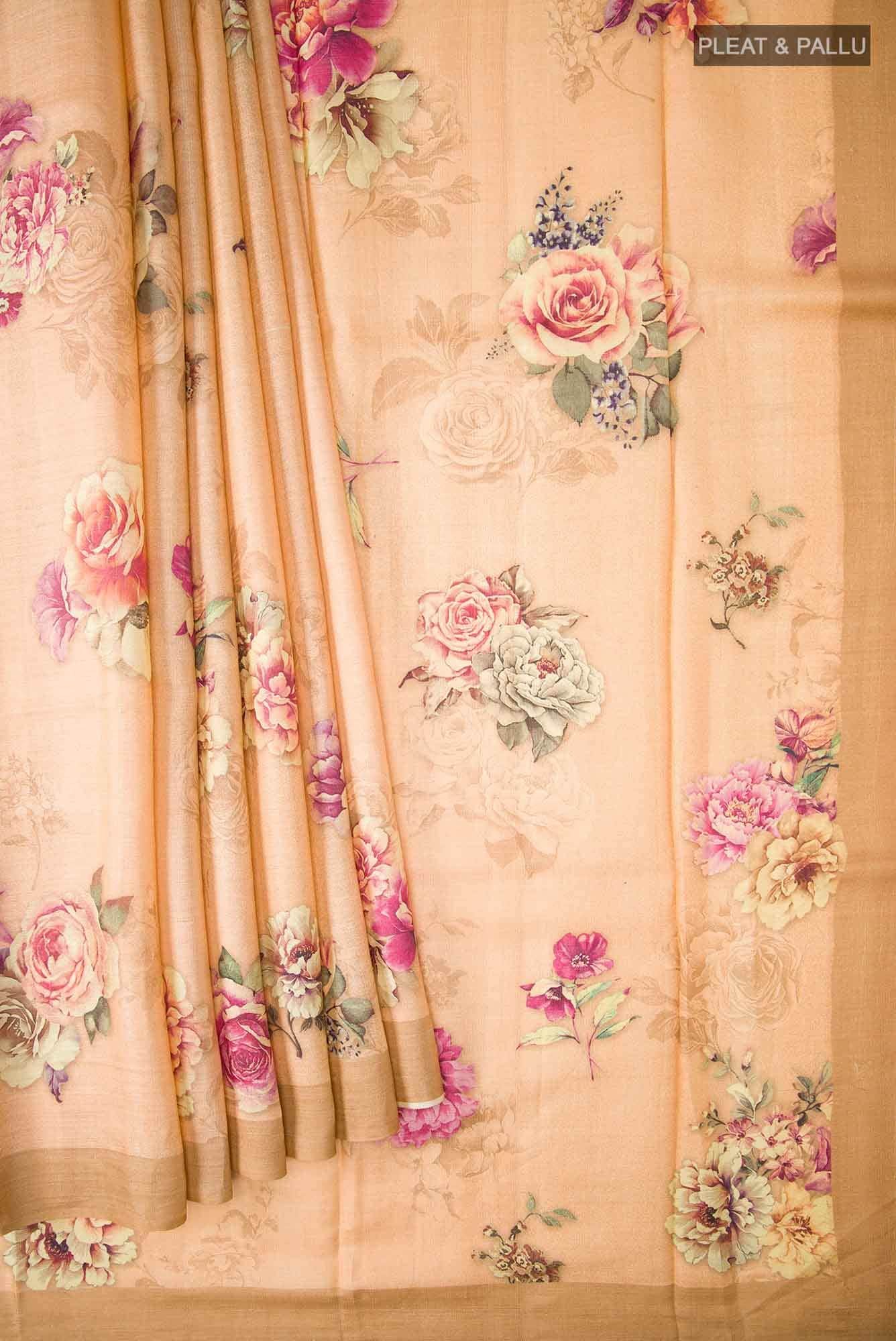 Peach Bhagalpuri Tussar Silk Saree