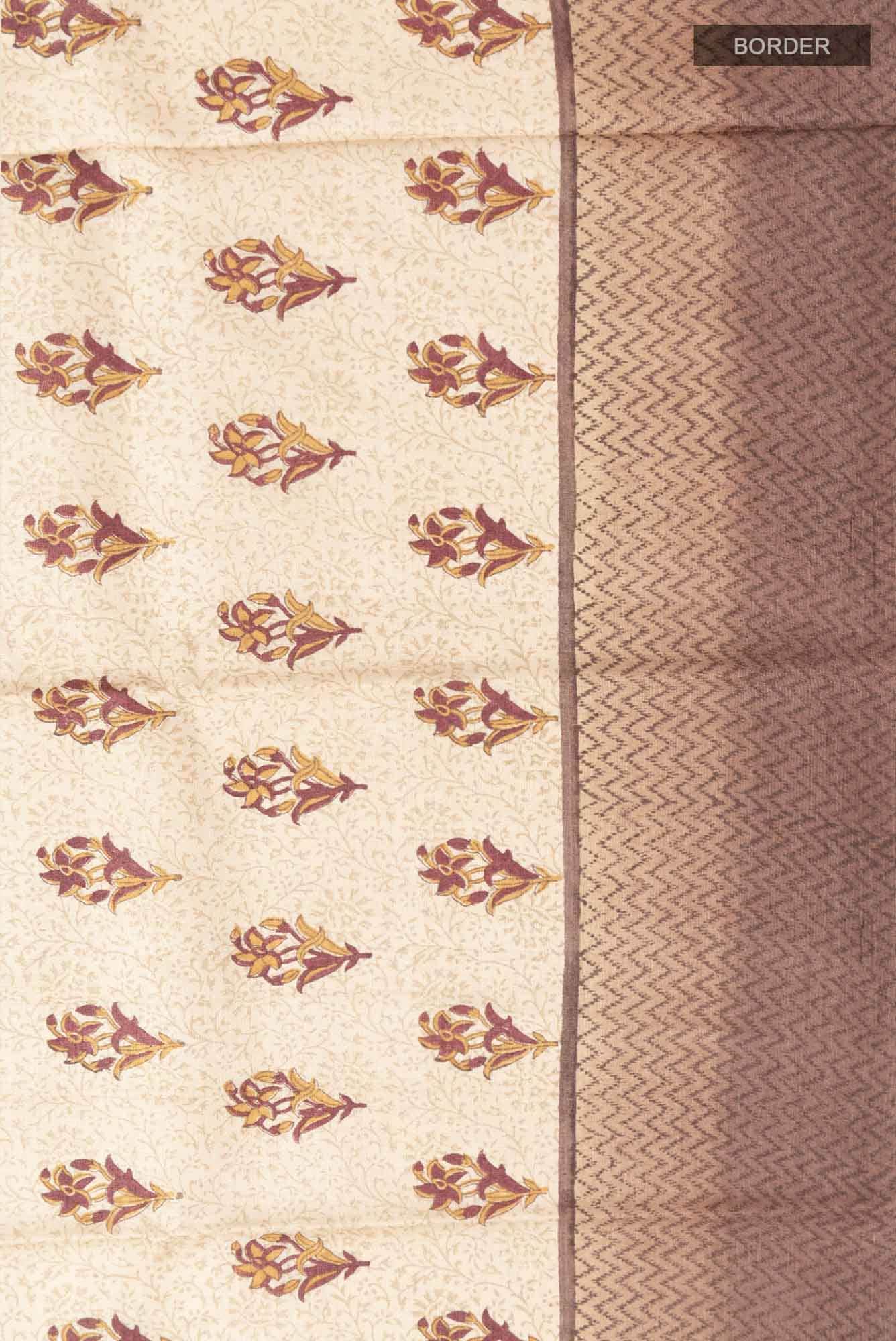 Beige Tussar Silk Saree