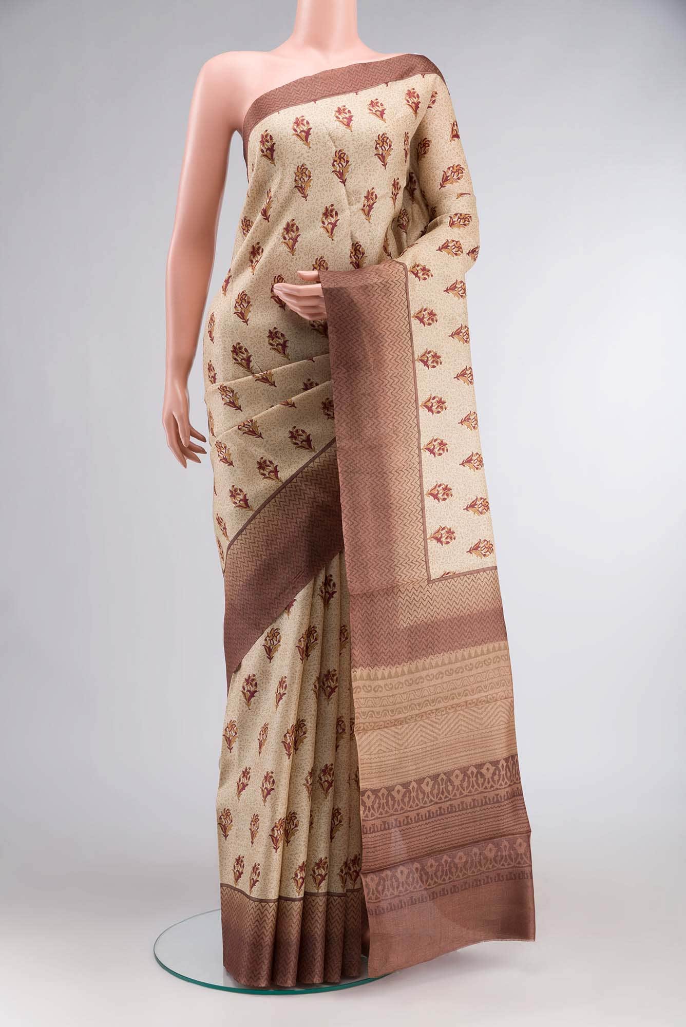 Beige Tussar Silk Saree