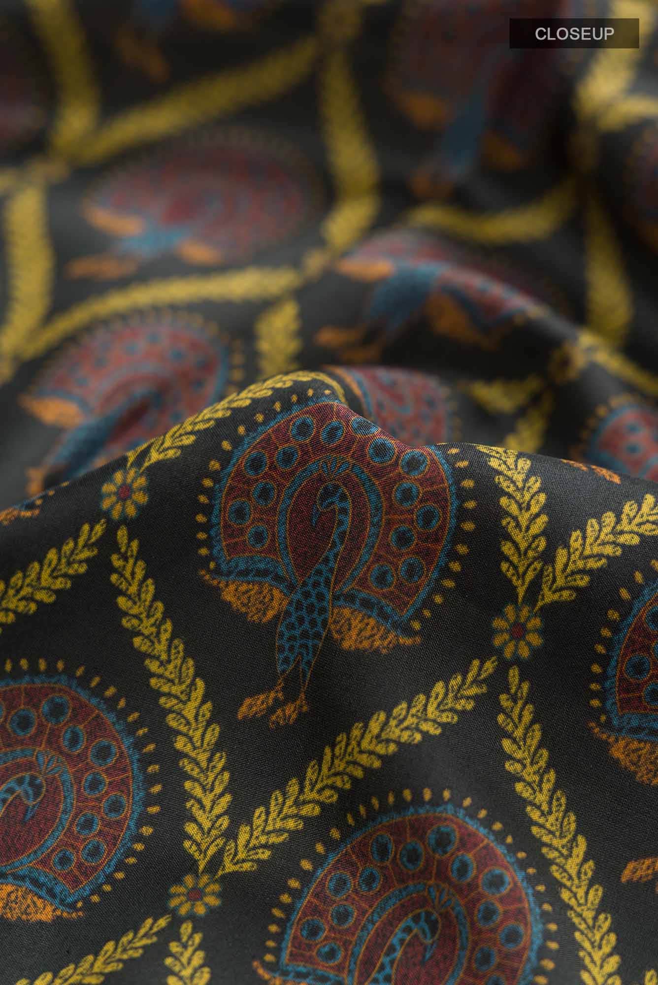 Bottle Green Printed Silk Saree