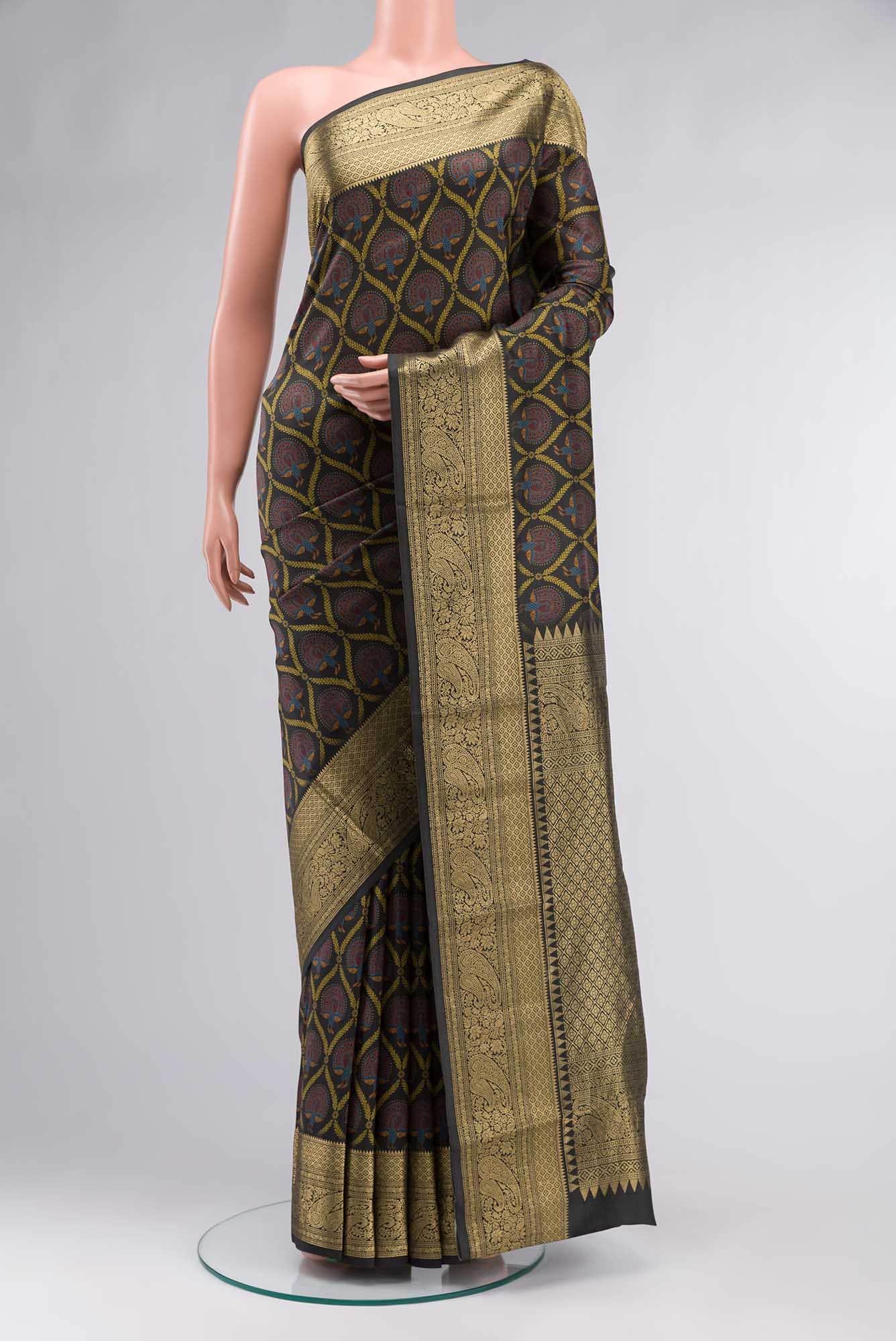 Bottle Green Printed Silk Saree