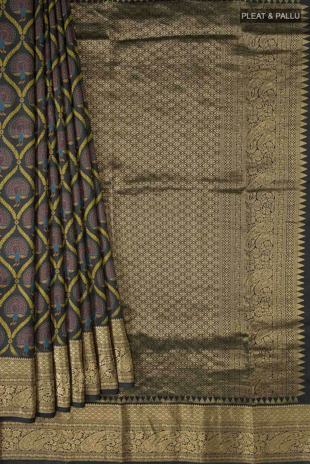 Bottle Green Printed Silk Saree