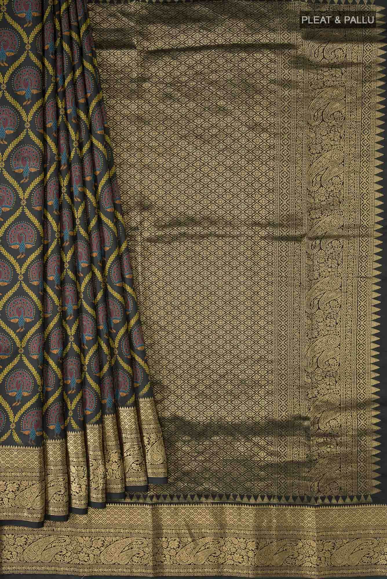Bottle Green Printed Silk Saree