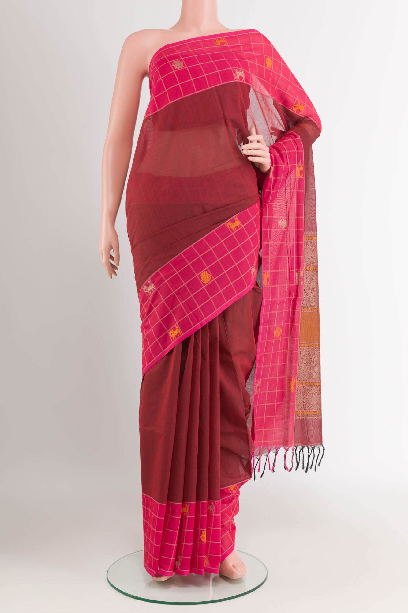 Maroon Coimbatore Cotton Saree