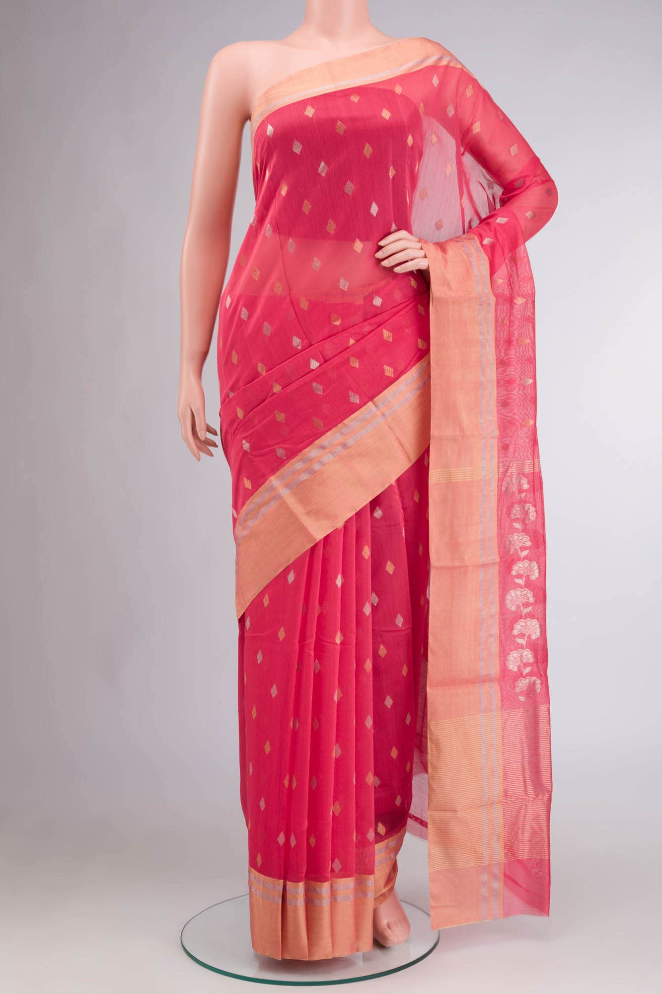 Coral Chanderi Silk Cotton Saree