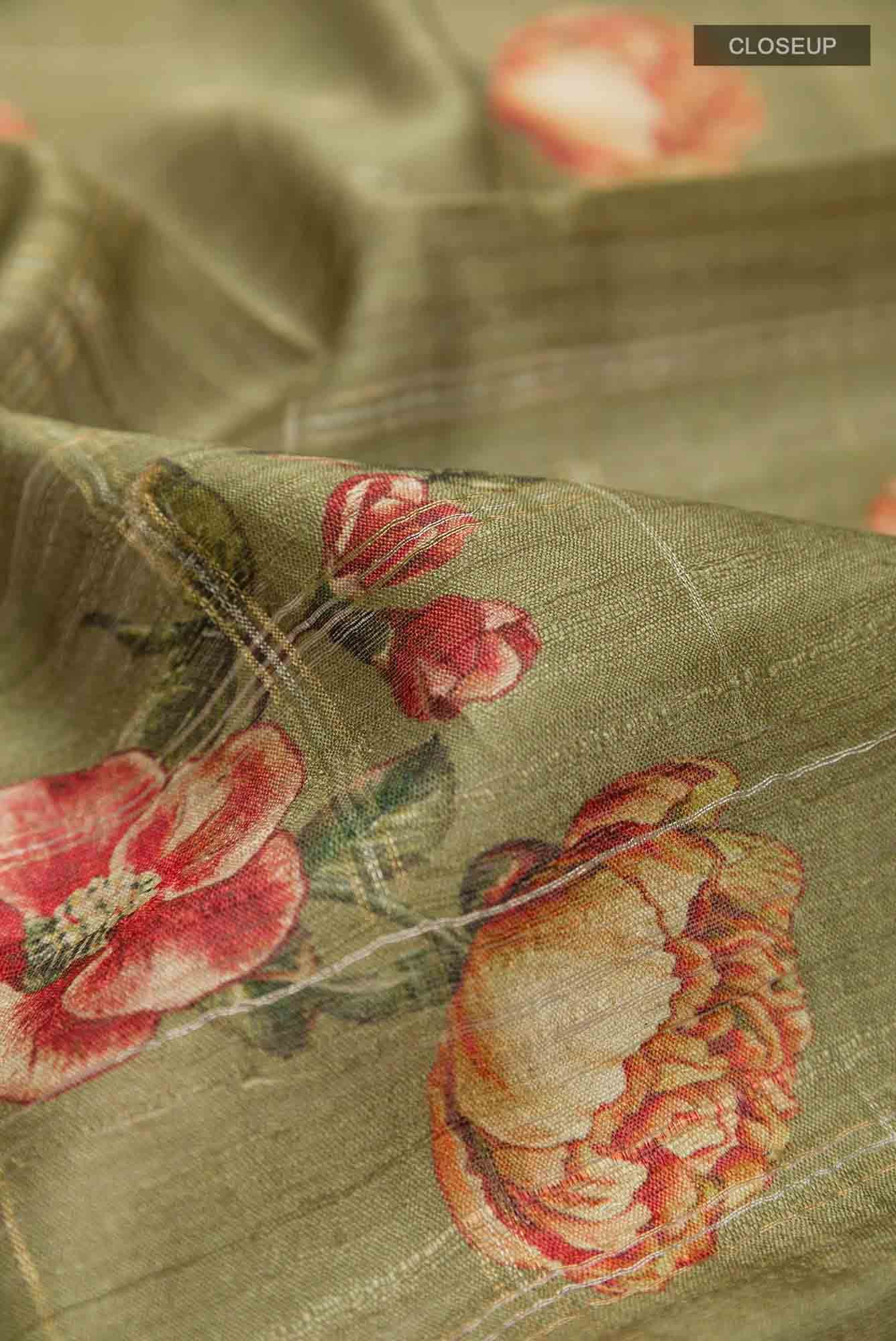 Mehandi Green Tussar Saree