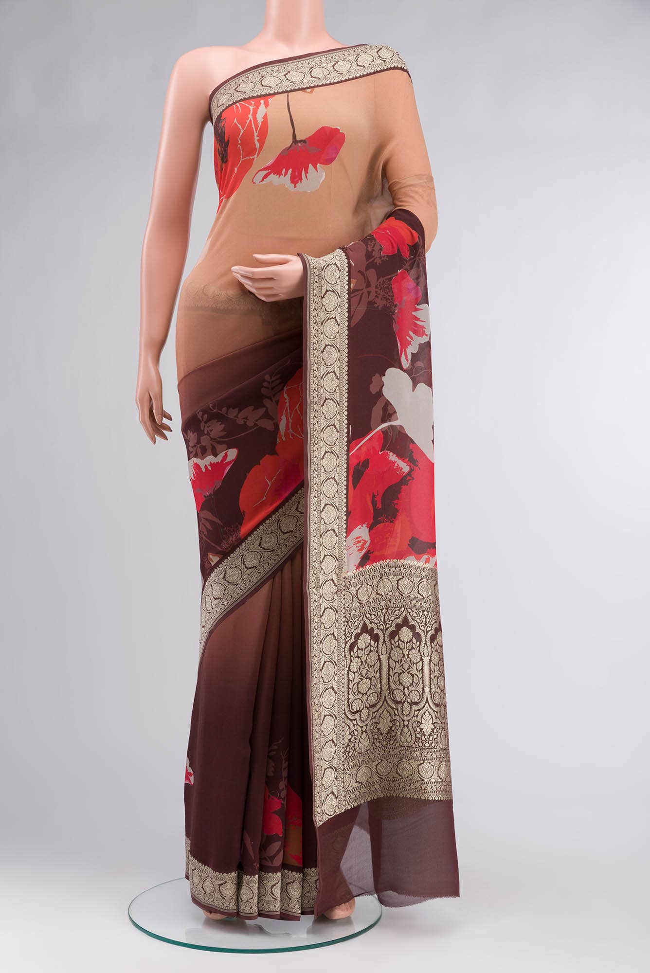 Brown Banarasi Georgette Saree