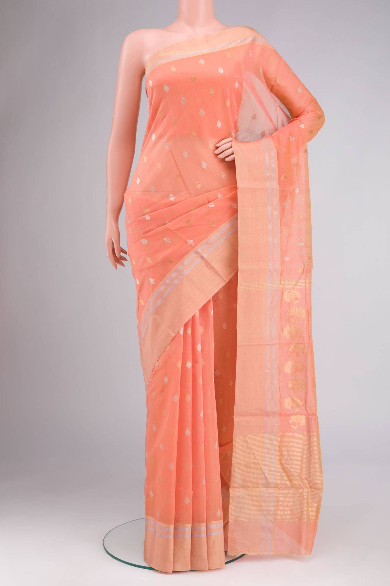 Peach Chanderi Silk Cotton Saree