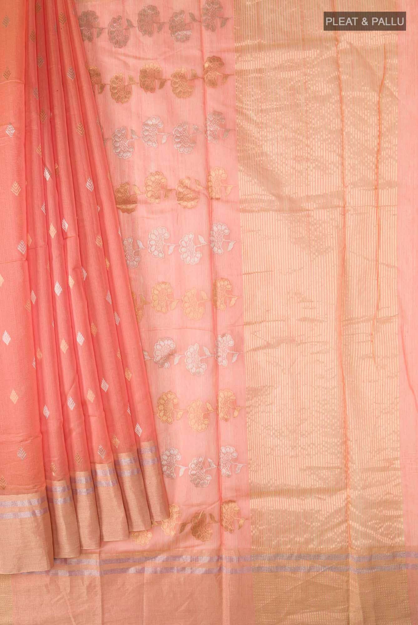 Peach Chanderi Silk Cotton Saree