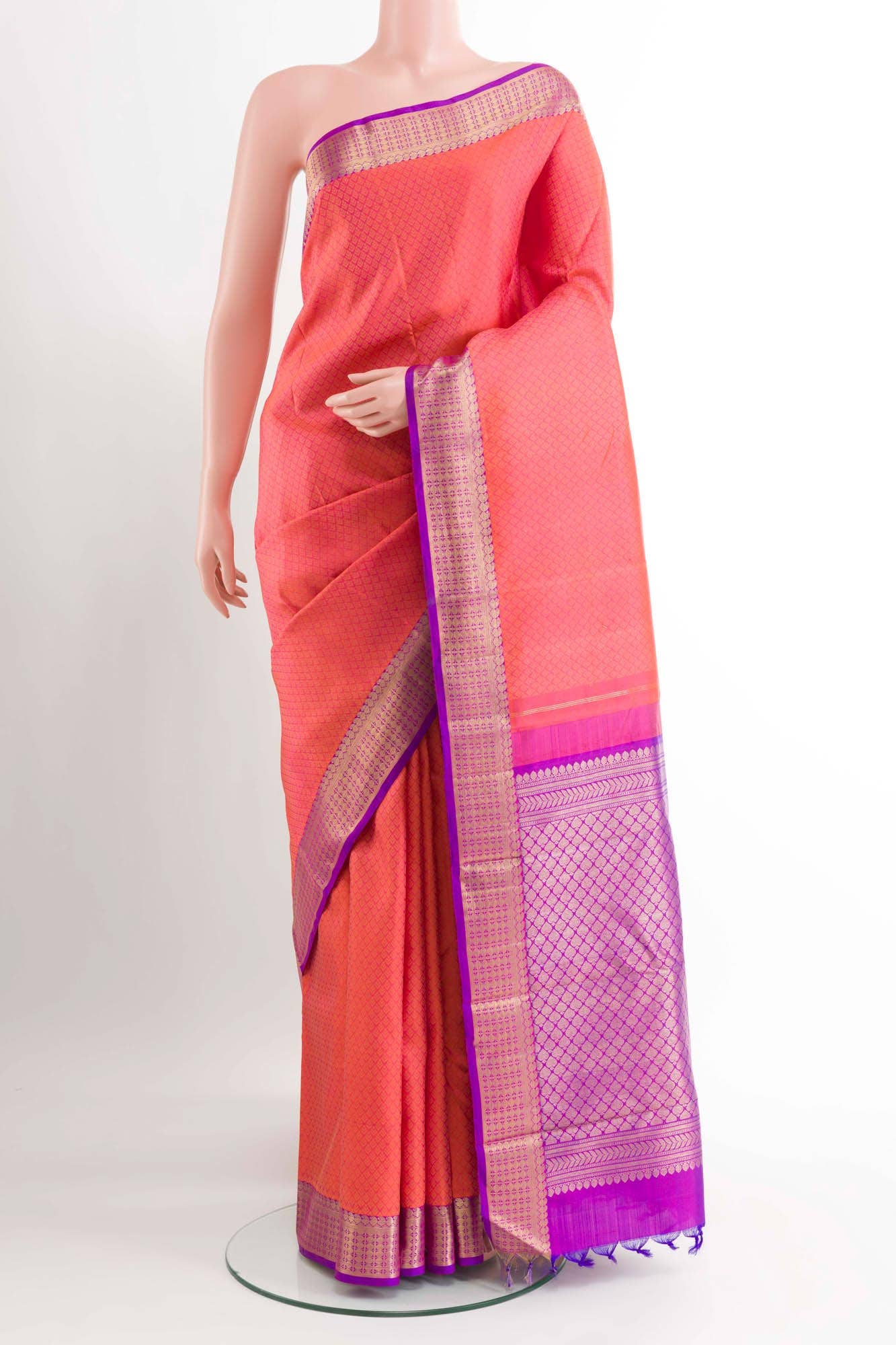 Pure Silk Pure Zari Pink Dual Tone Kanchipuram Saree