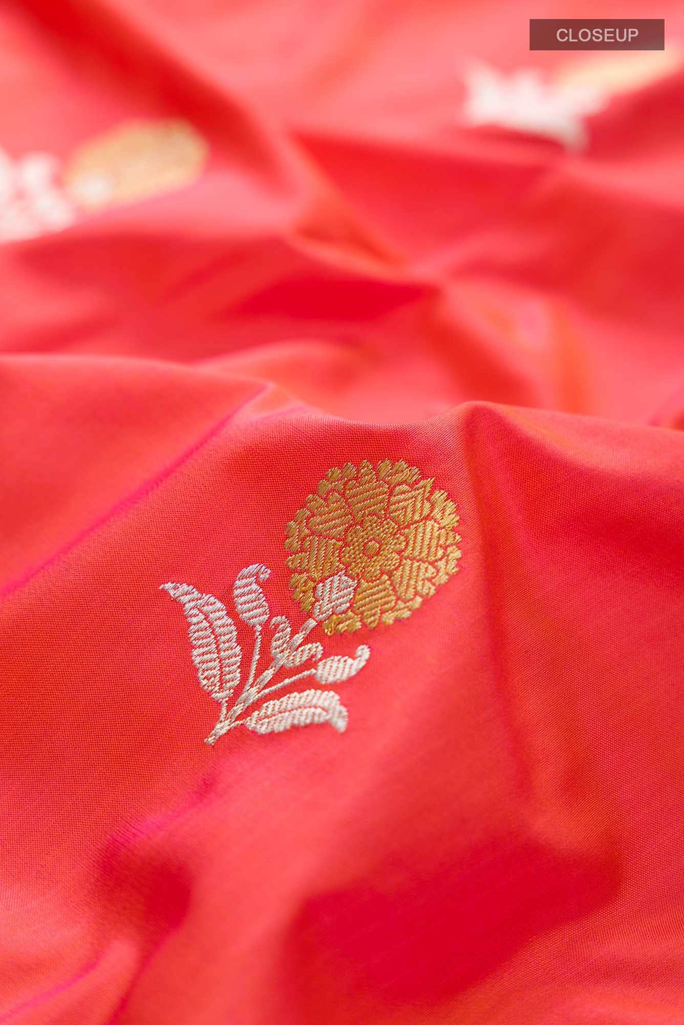 Pink With Orange Dual Tone Banarasi Silk Saree