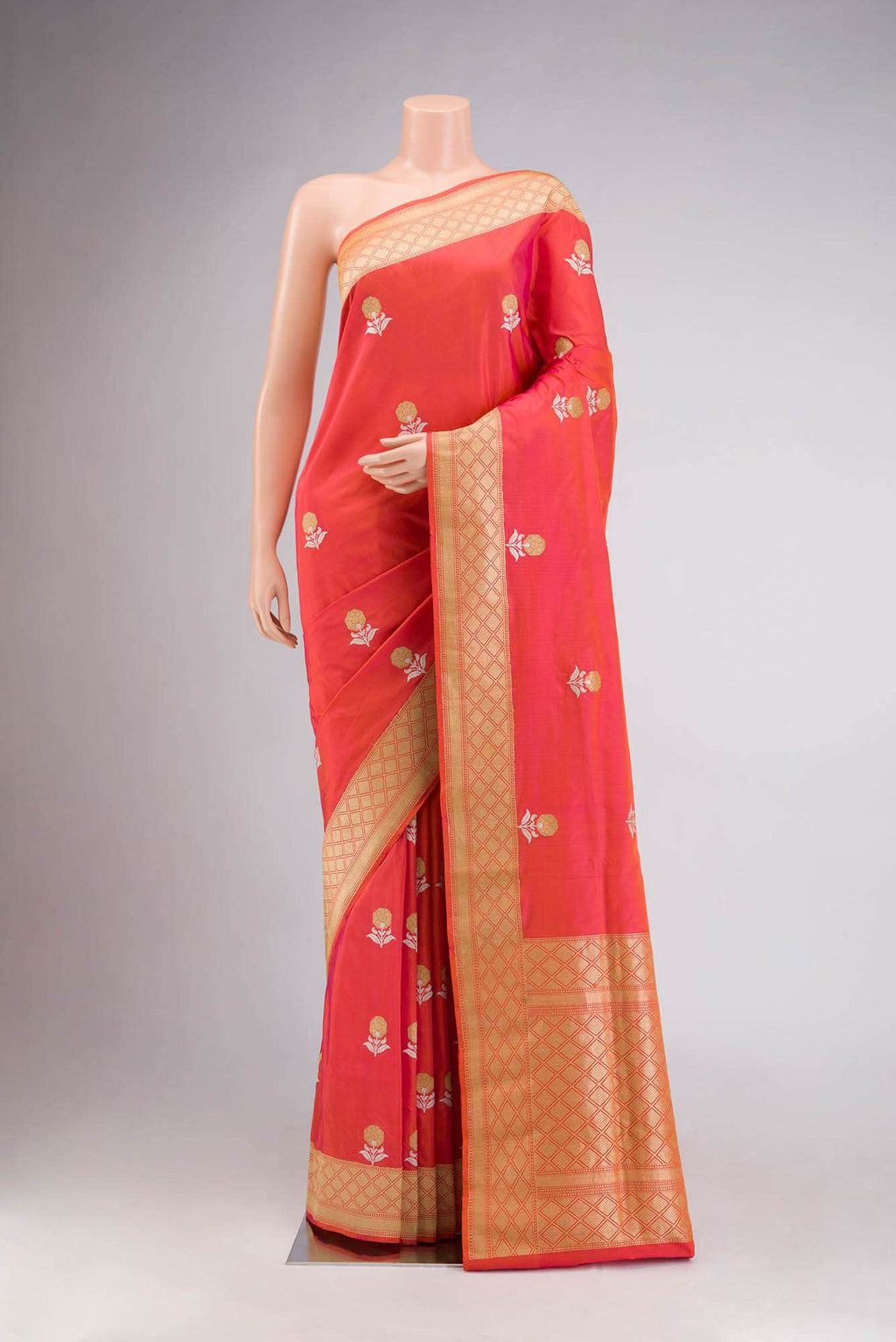 Pink With Orange Dual Tone Banarasi Silk Saree