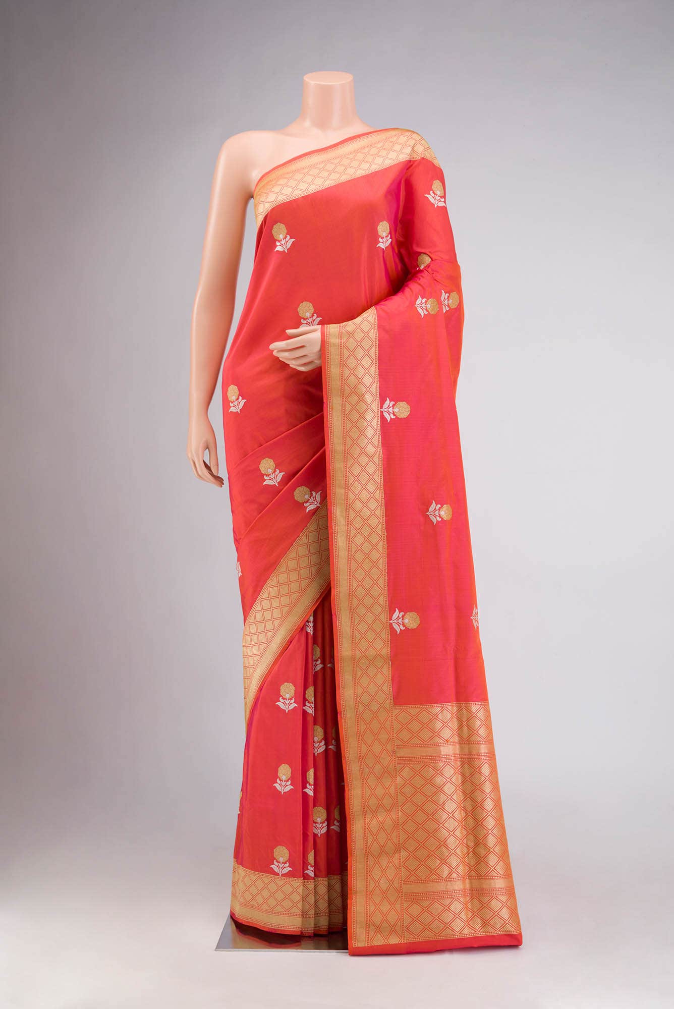 Pink With Orange Dual Tone Banarasi Silk Saree