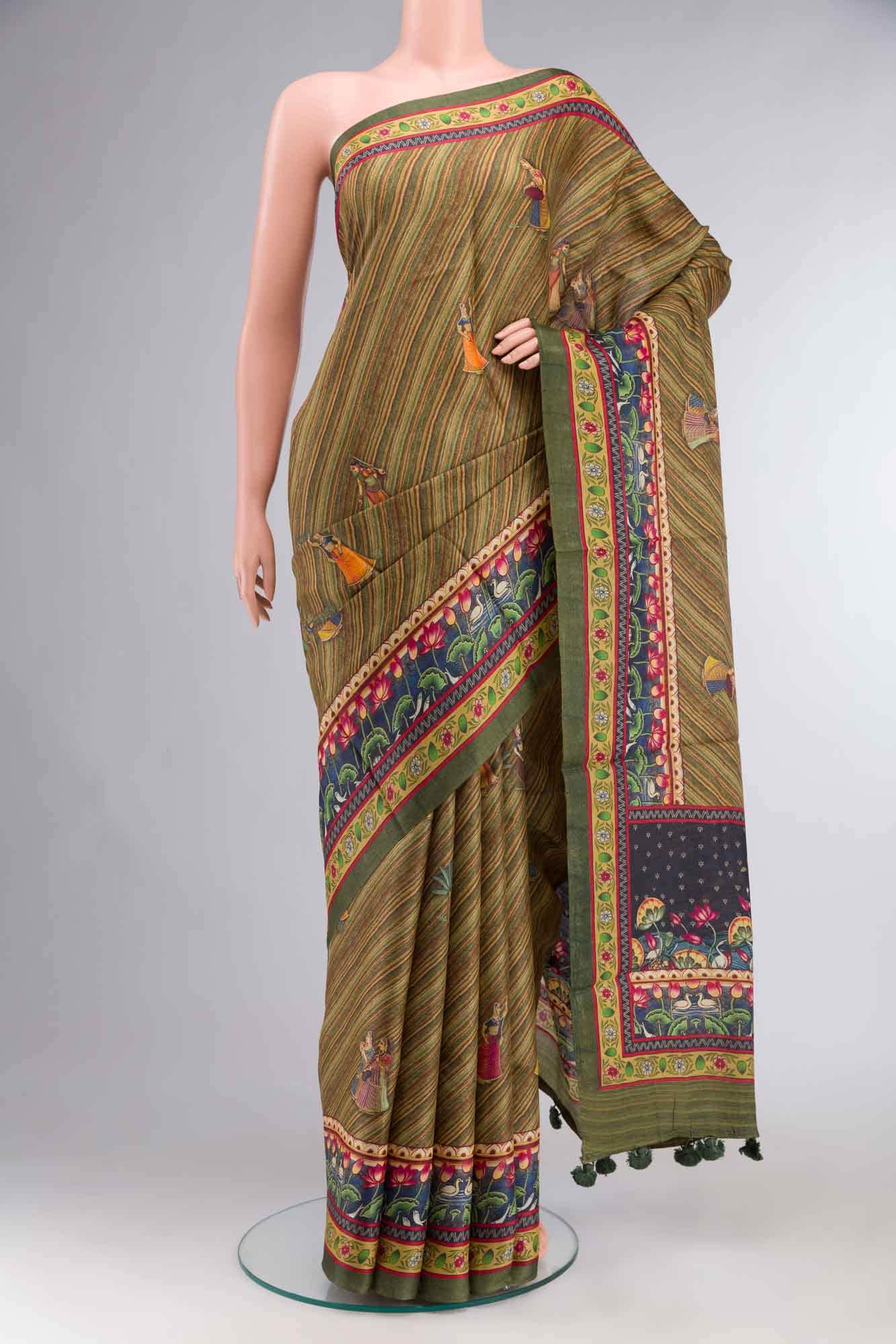 Green Bhagalpuri Tussar Silk Saree