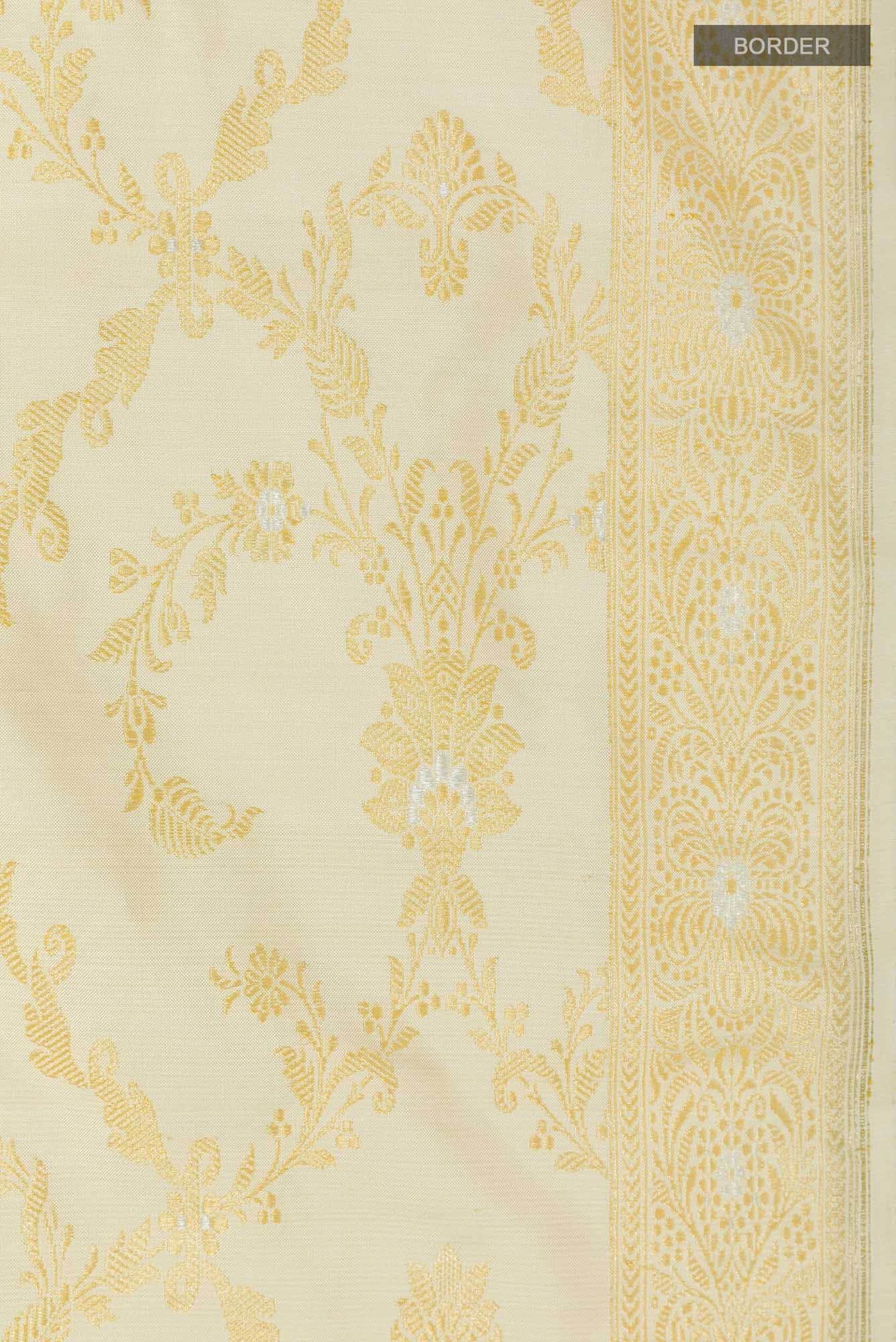 Off White Banarasi Silk Saree