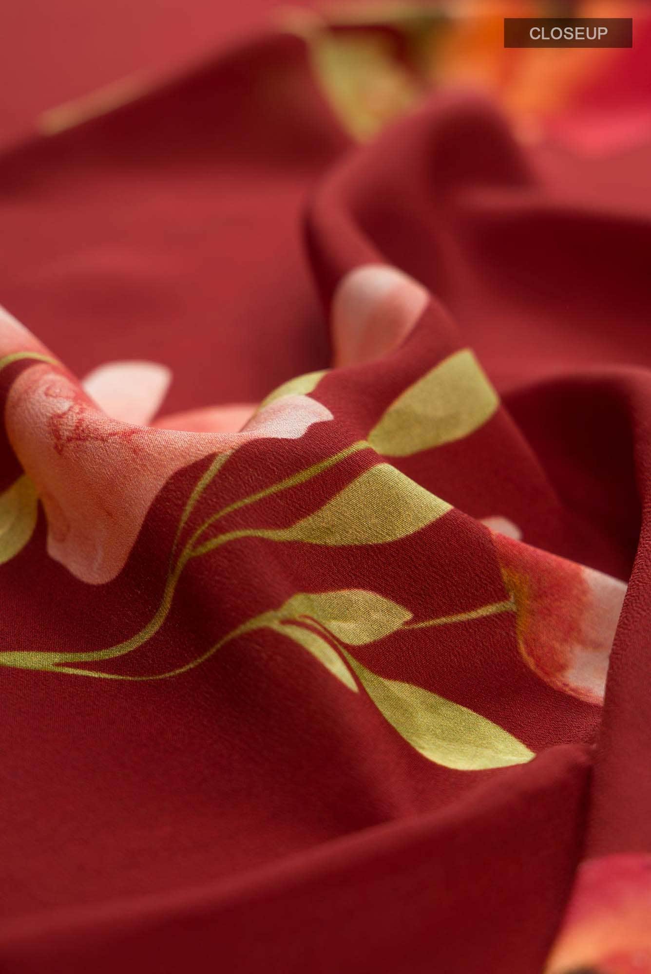 Maroon Crepe Saree