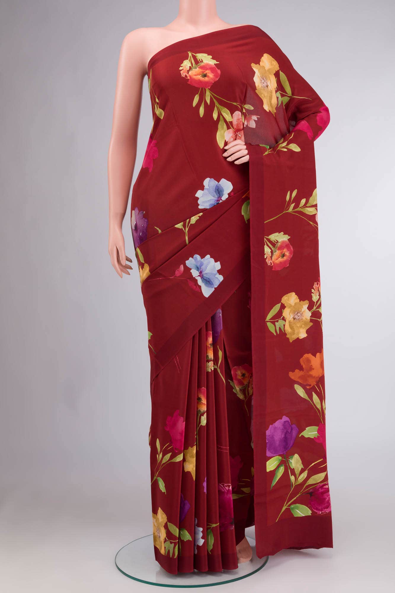 Maroon Crepe Saree