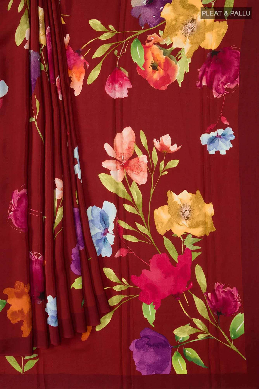Maroon Crepe Saree