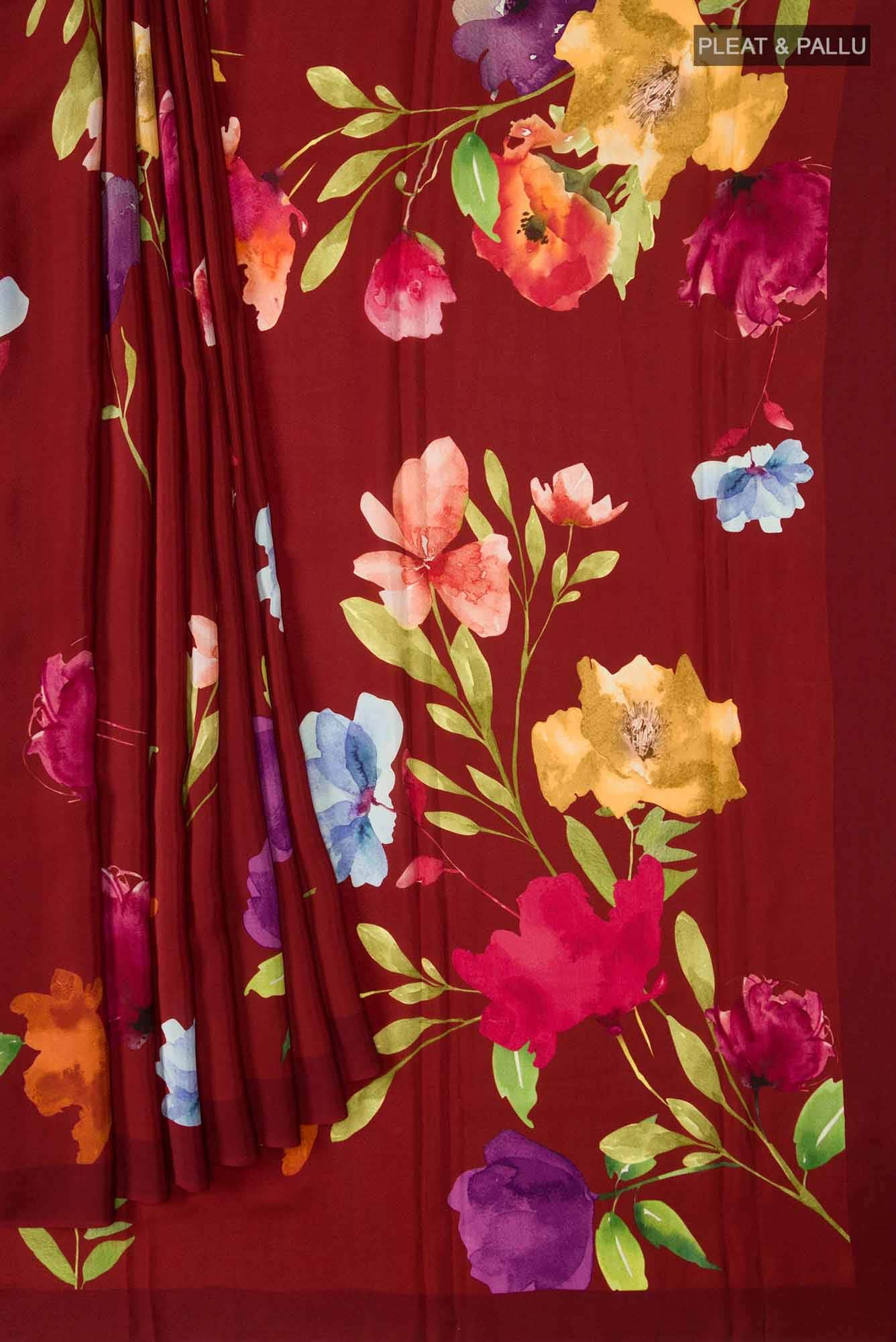 Maroon Crepe Saree
