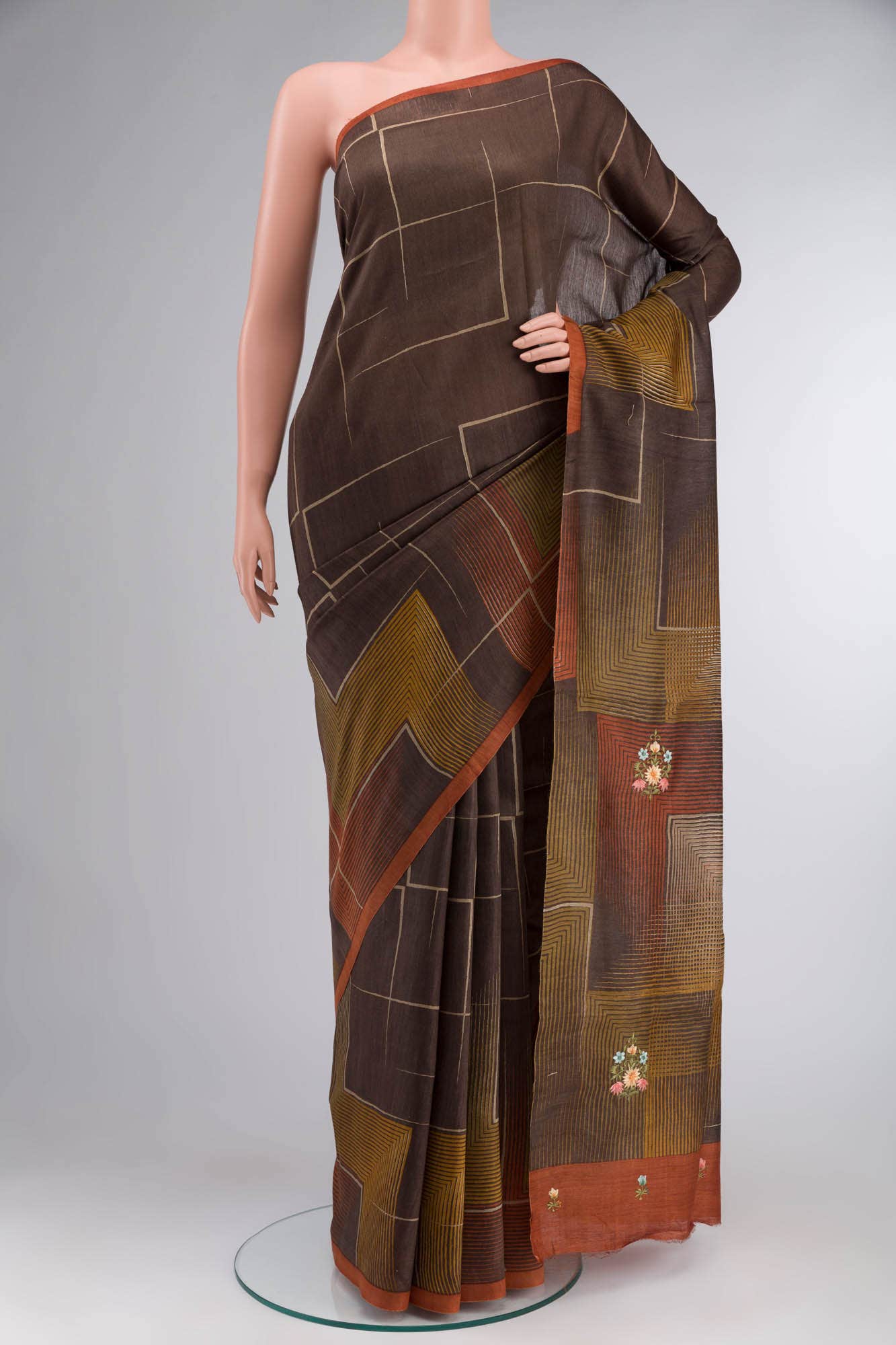 Brown Bhagalpuri Tussar Silk Saree