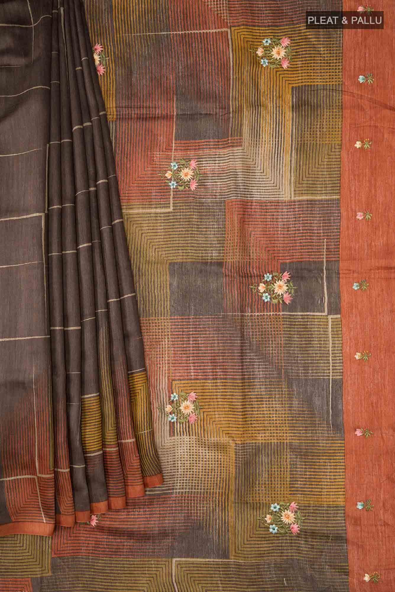 Brown Bhagalpuri Tussar Silk Saree
