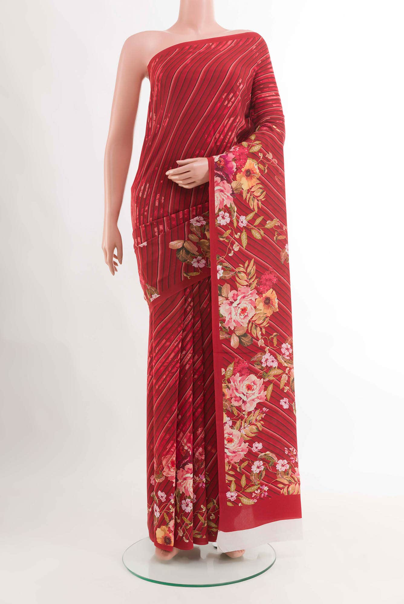 Red Mysore Crepe Saree
