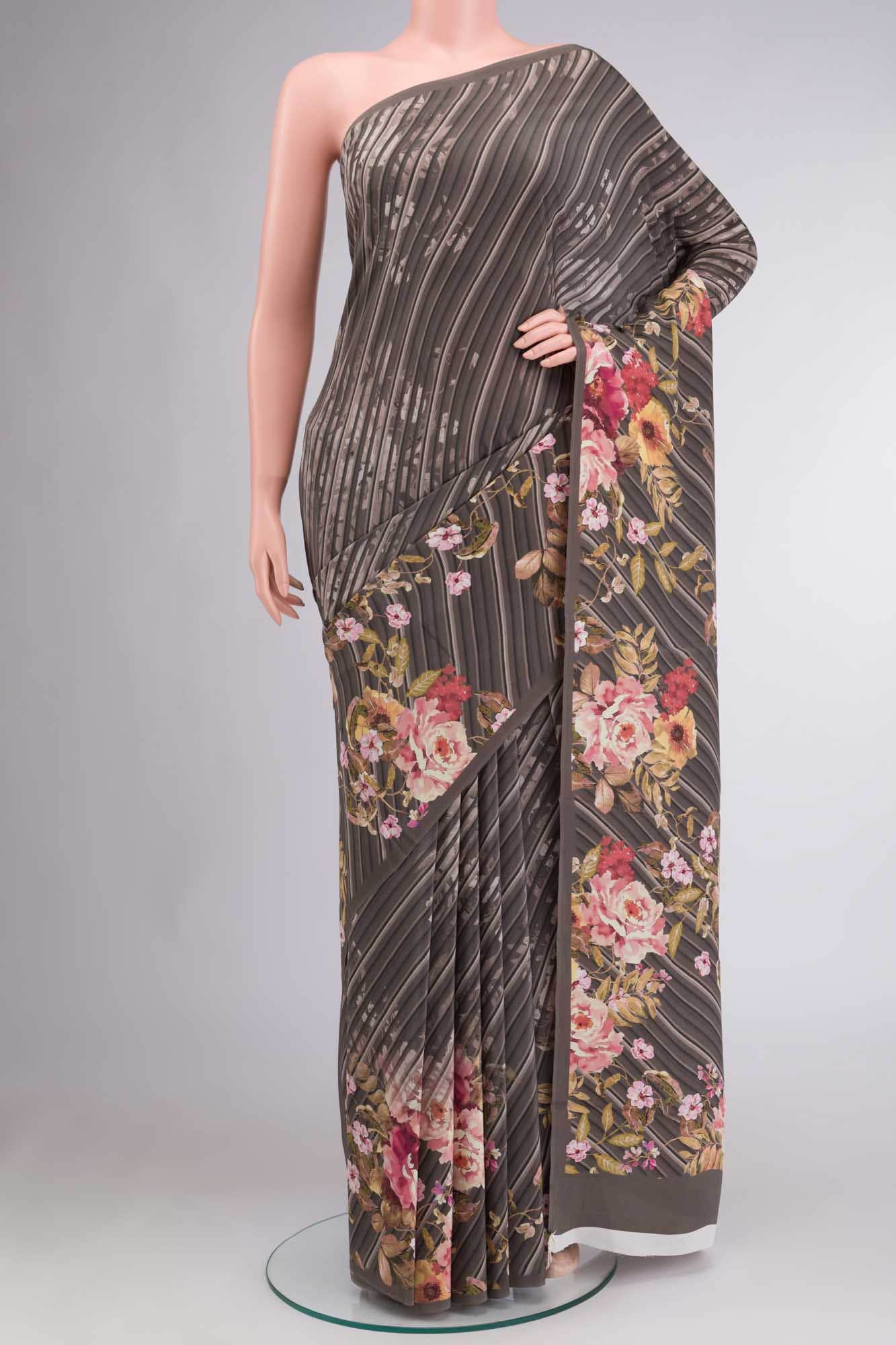 Grey Crepe Saree