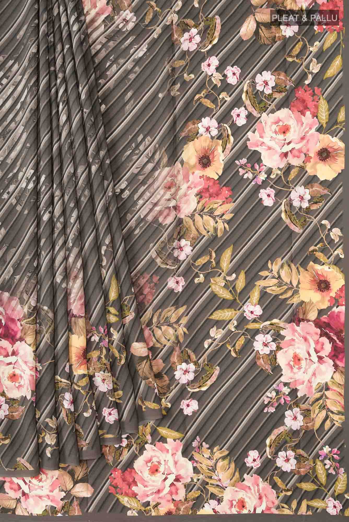 Grey Crepe Saree