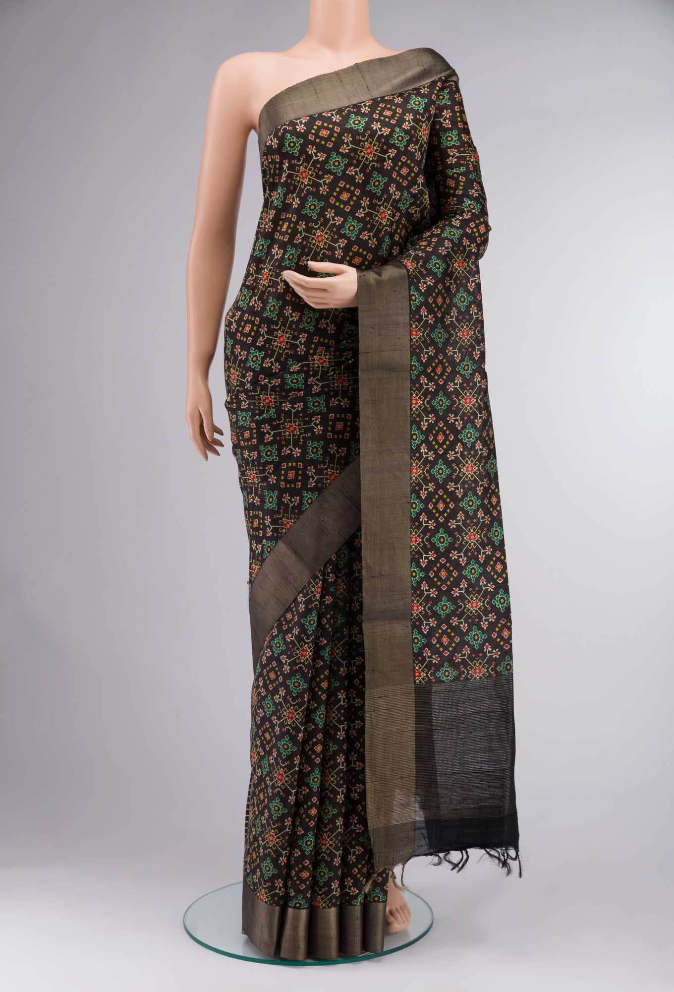 Black Tussar Silk Saree