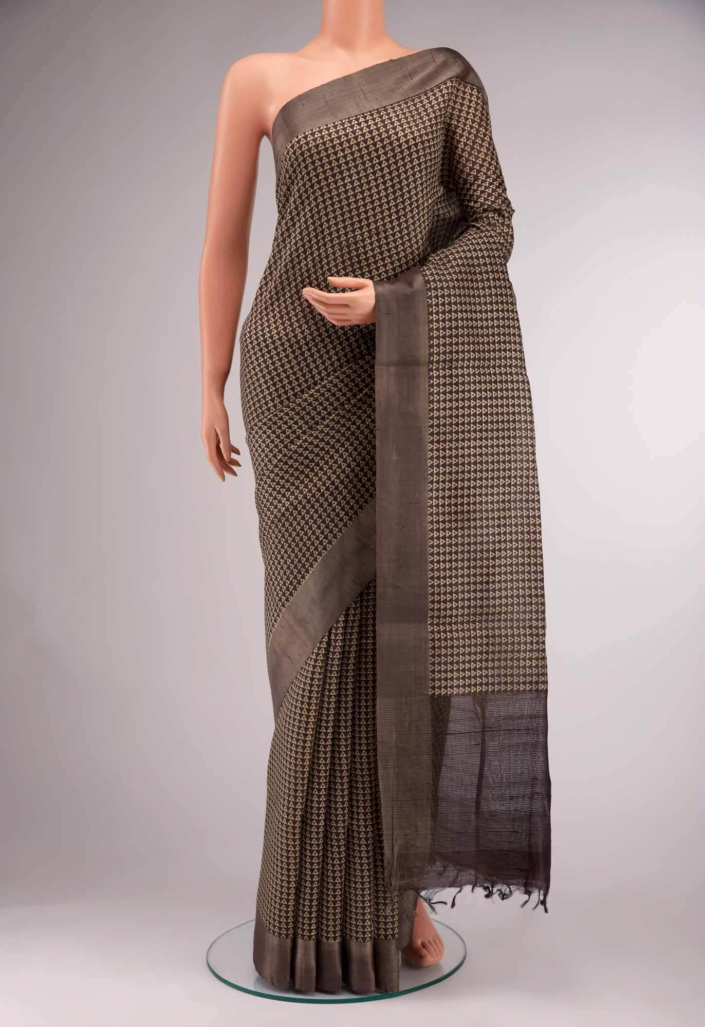 Brown Tussar Silk Saree