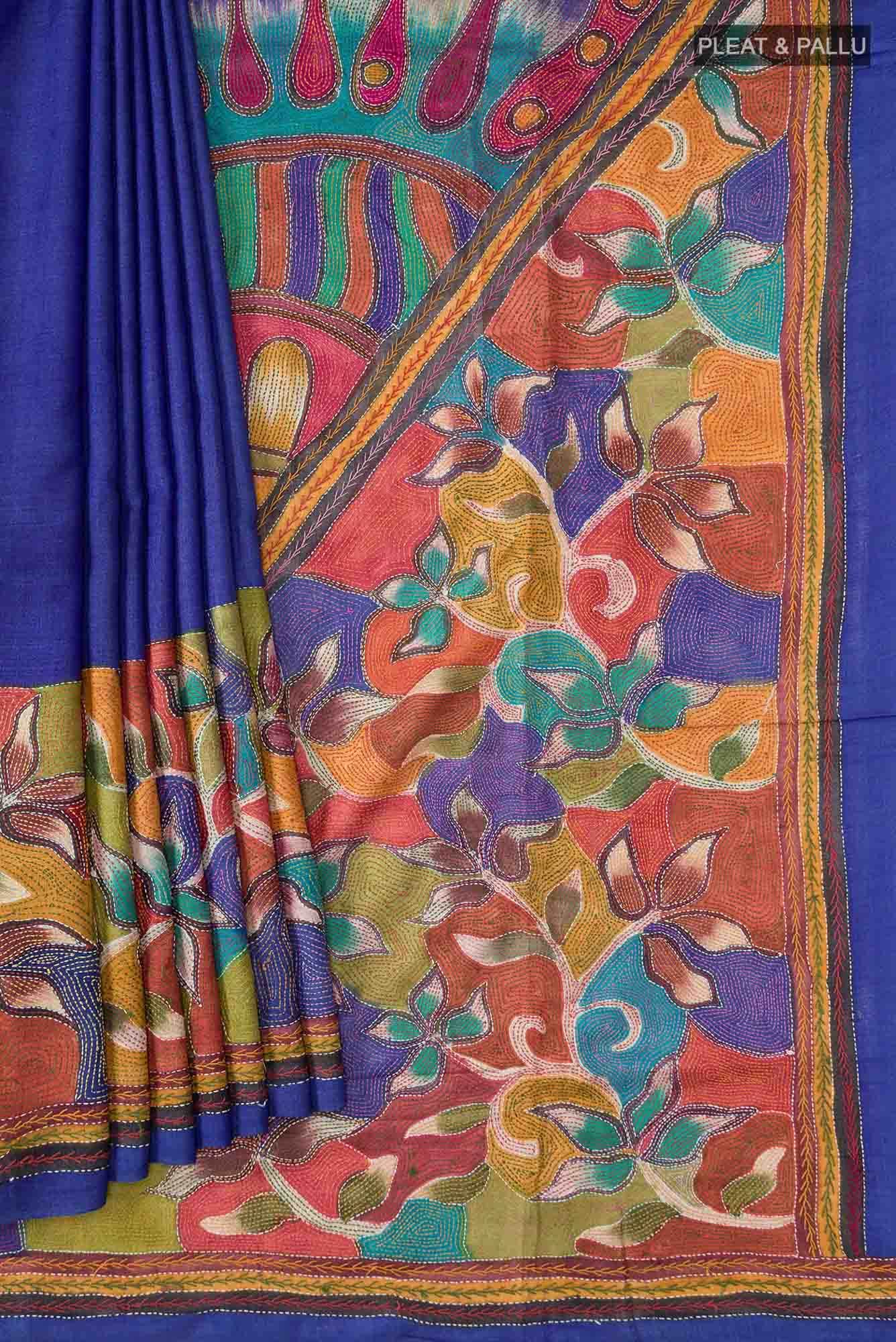 Blue Bhagalpuri Tussar Silk Saree