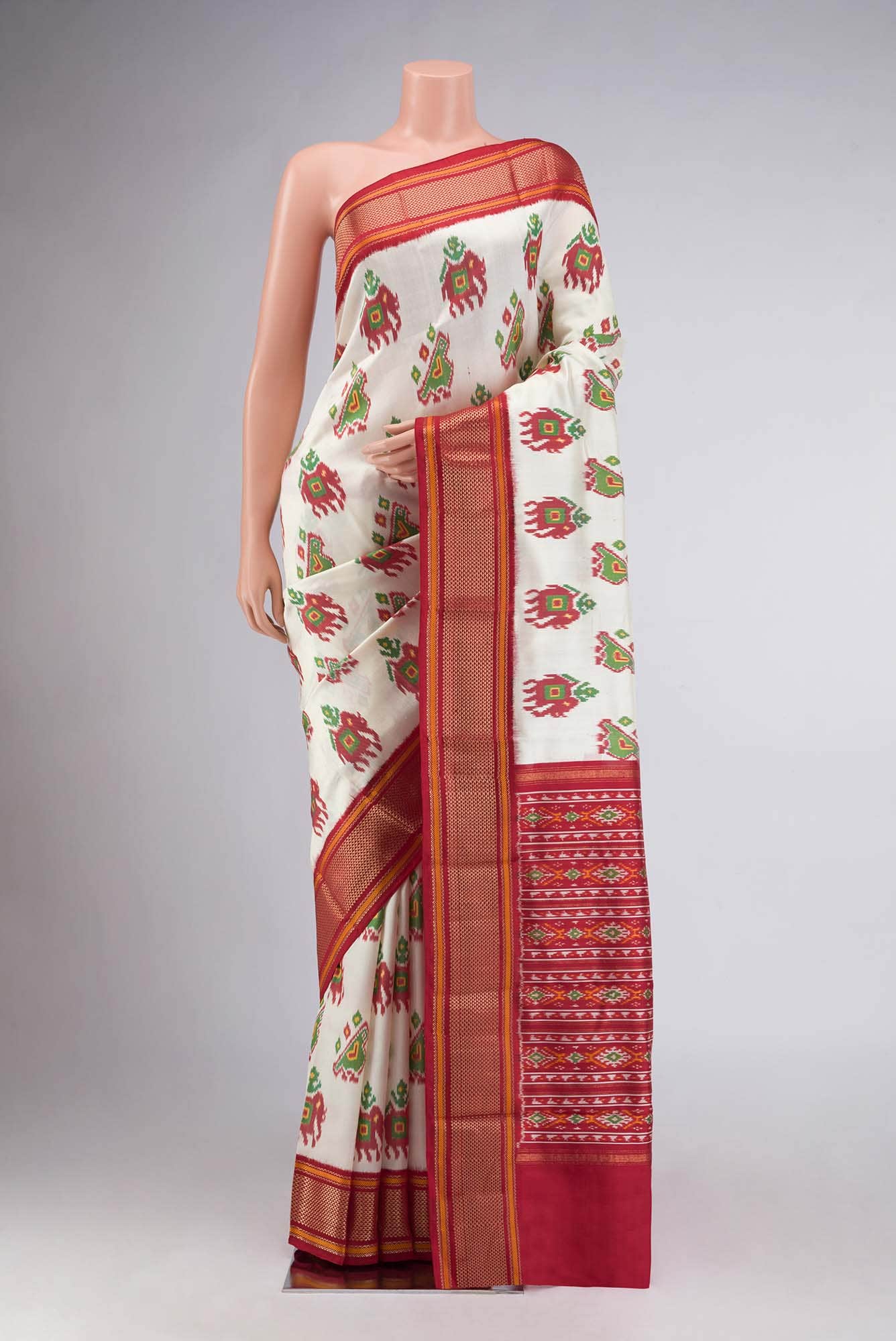 Cream Pochampally Silk Saree
