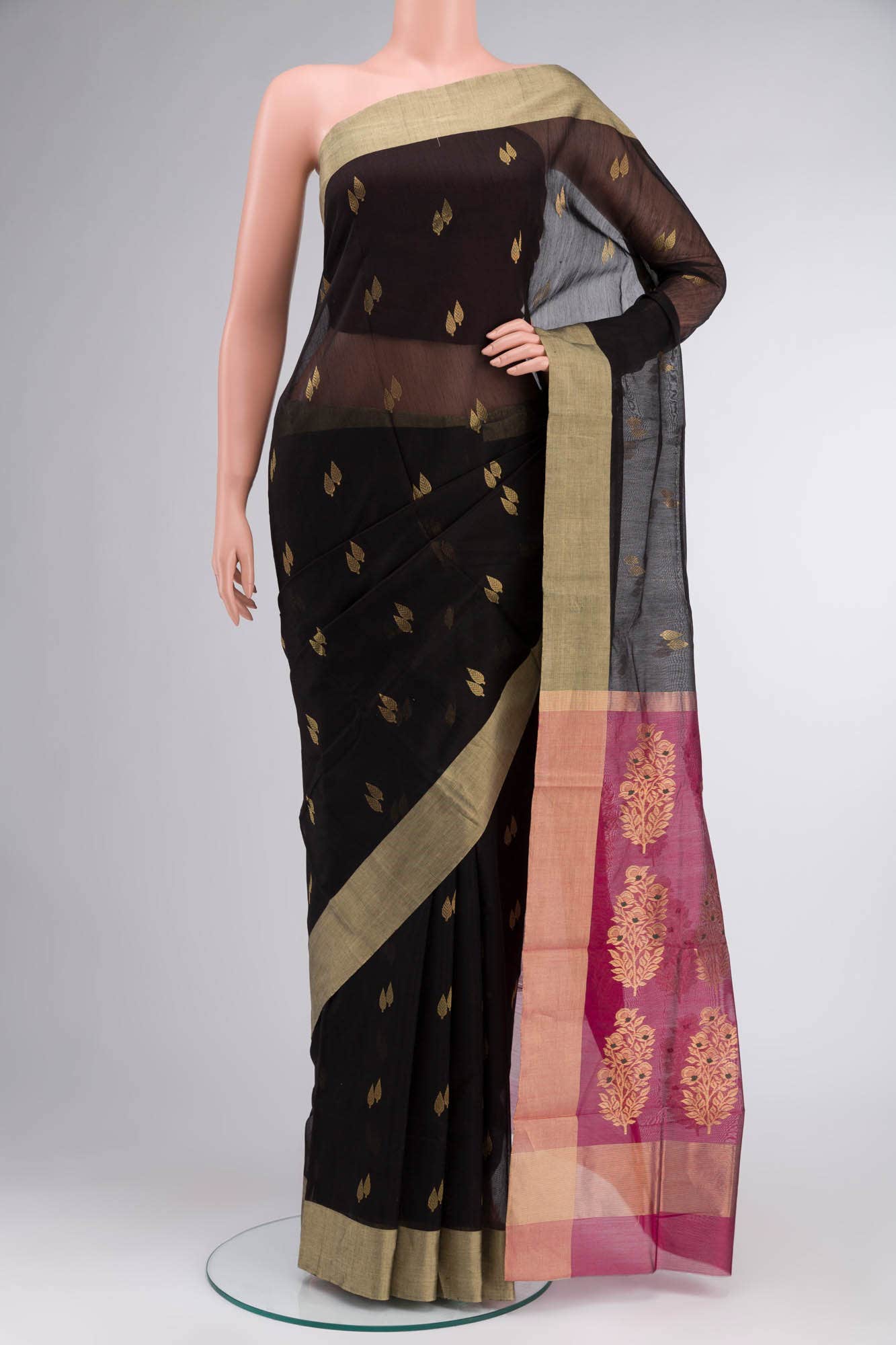 Black Chanderi Silk Cotton Saree