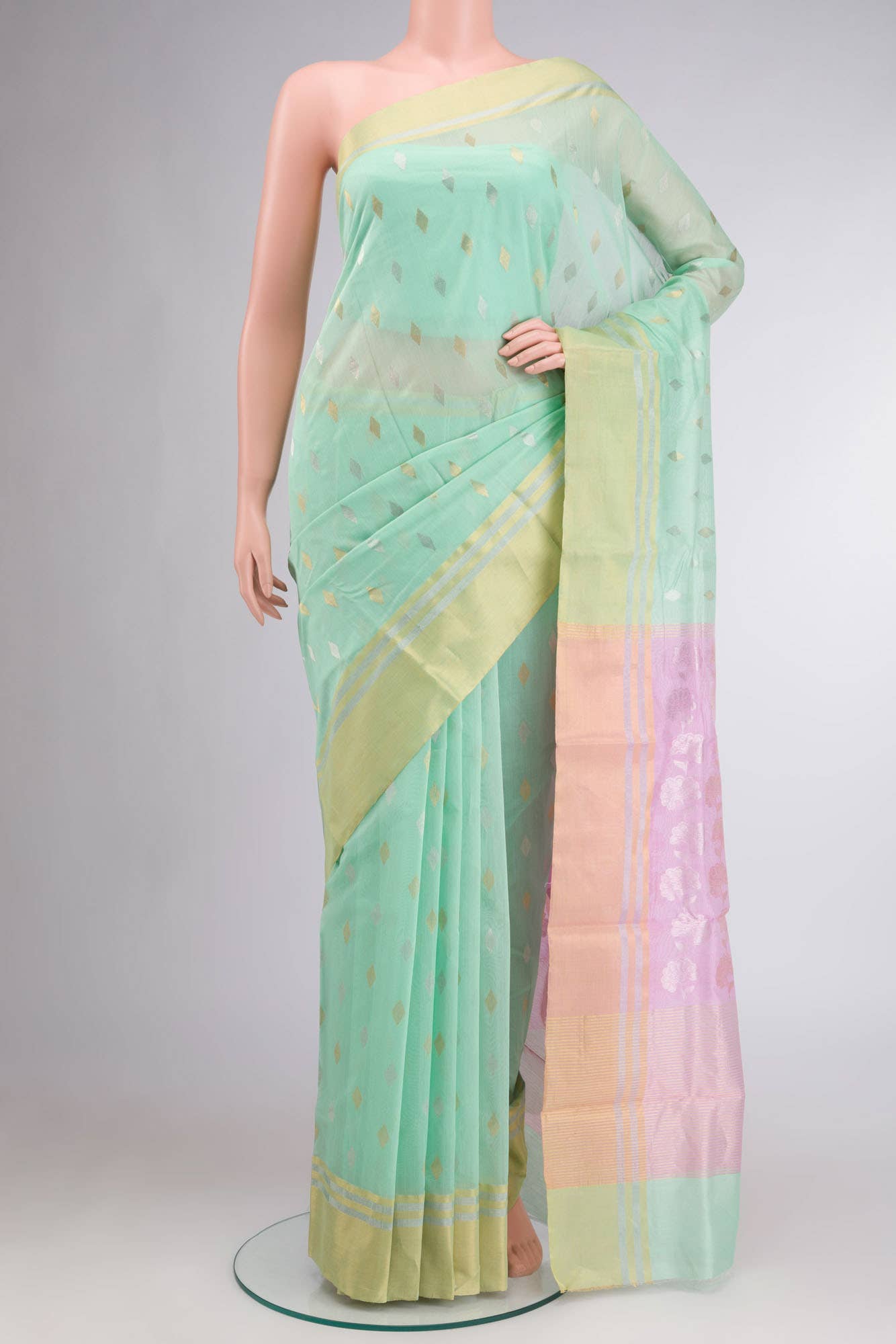 Mint Green Chanderi Silk Cotton Saree