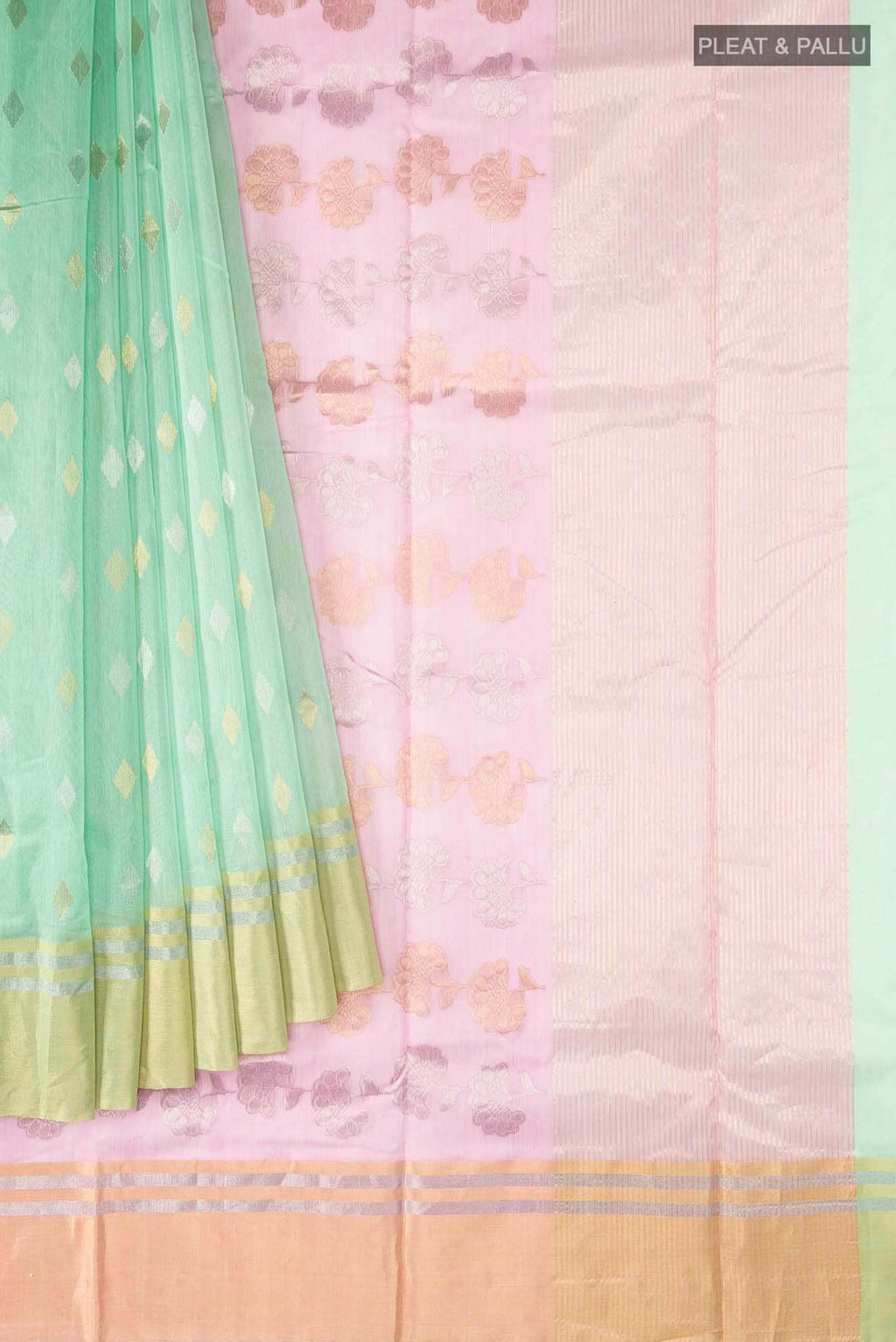 Mint Green Chanderi Silk Cotton Saree
