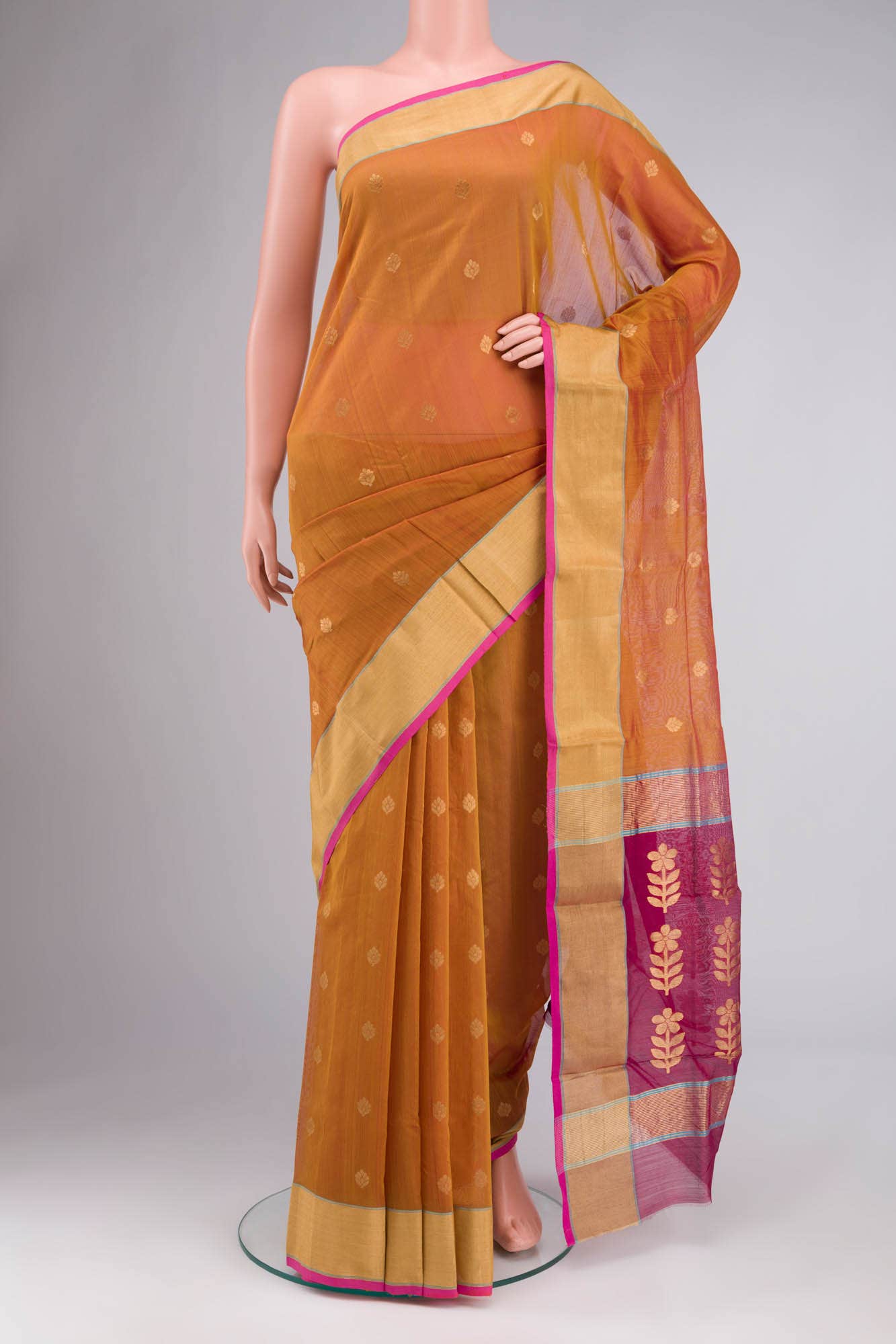 Mustard Chanderi Silk Cotton Saree