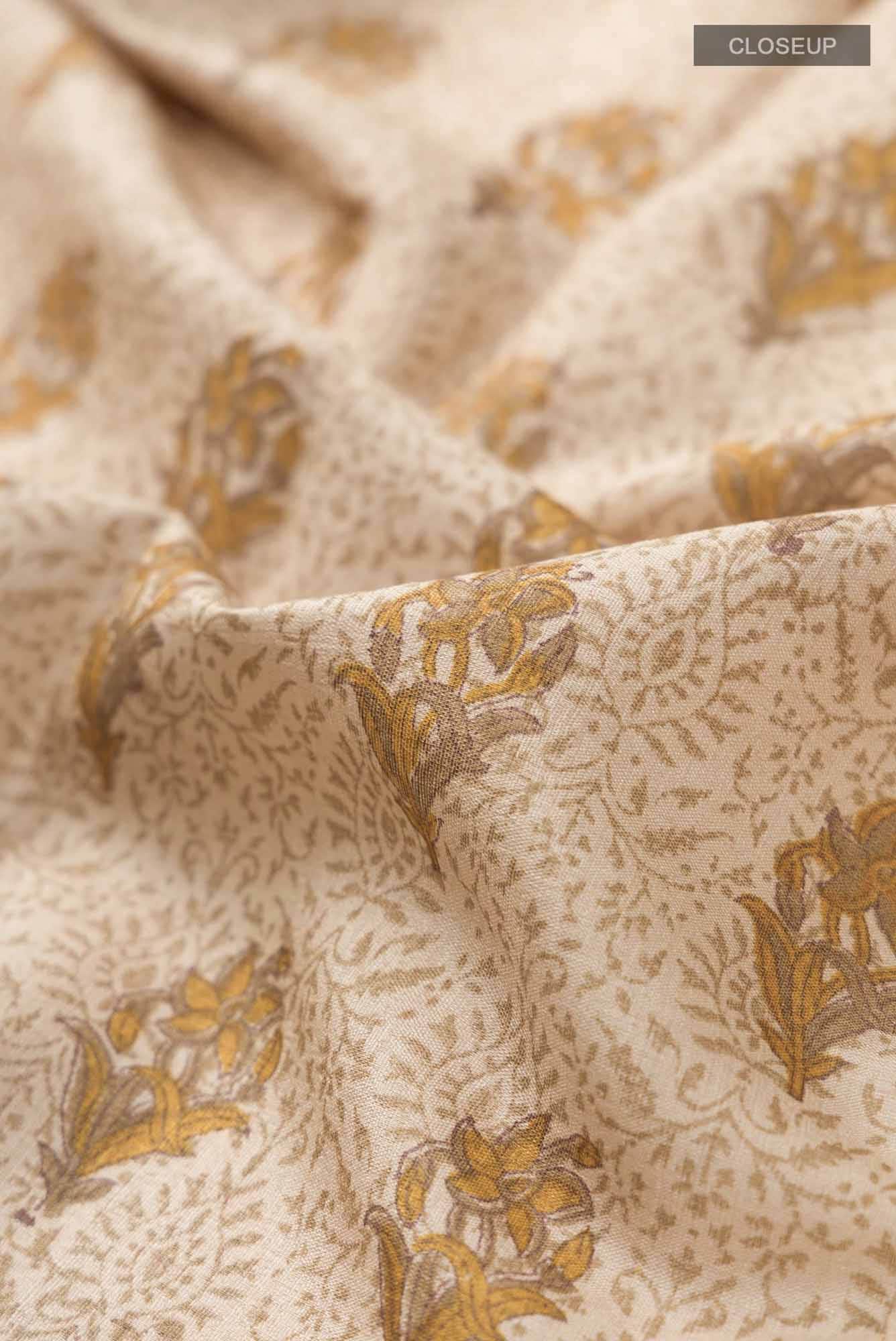 Beige Tussar Silk Saree