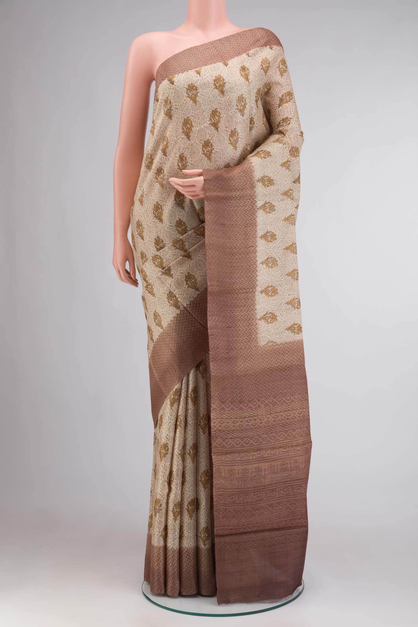 Beige Tussar Silk Saree