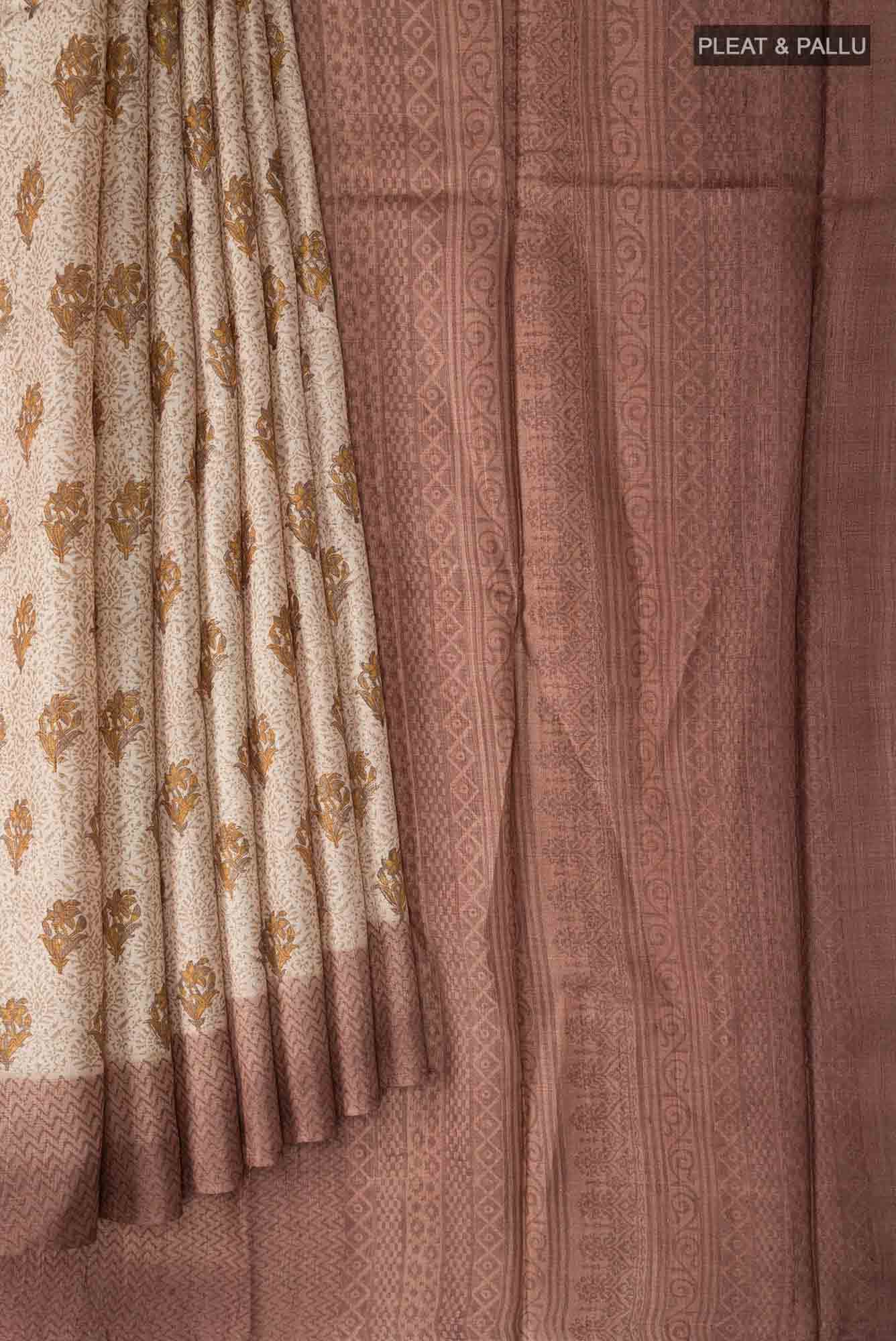 Beige Tussar Silk Saree